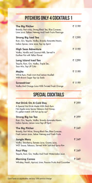 Menu of Big Pitcher, Old Airport Road, East Bengaluru