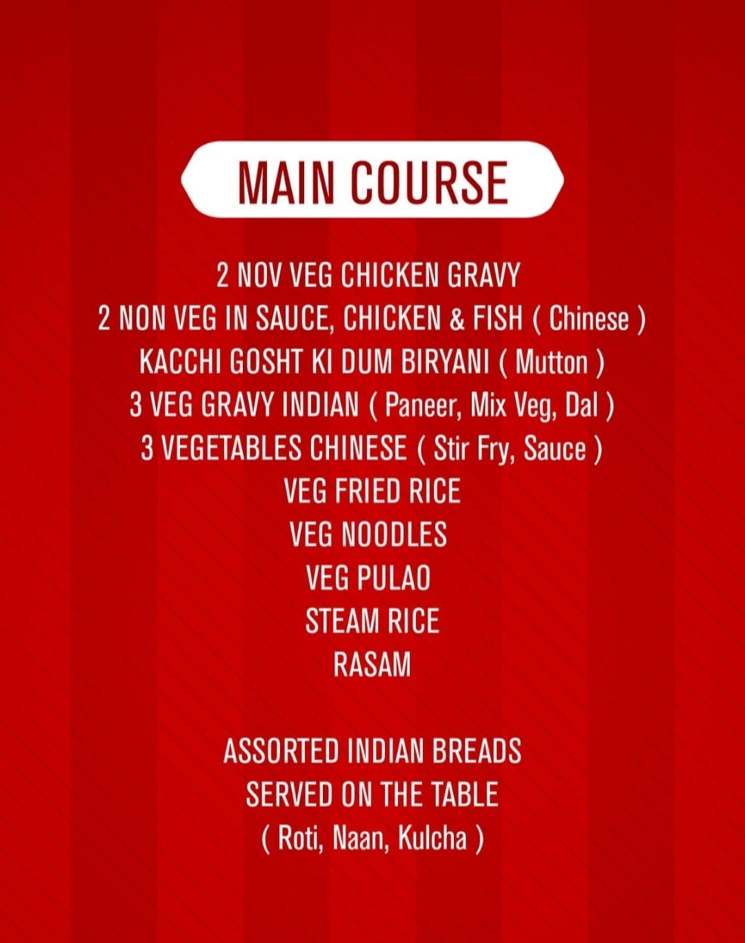 Dining Experience for Two at Chutney Chang, Central Bengaluru — Food menu