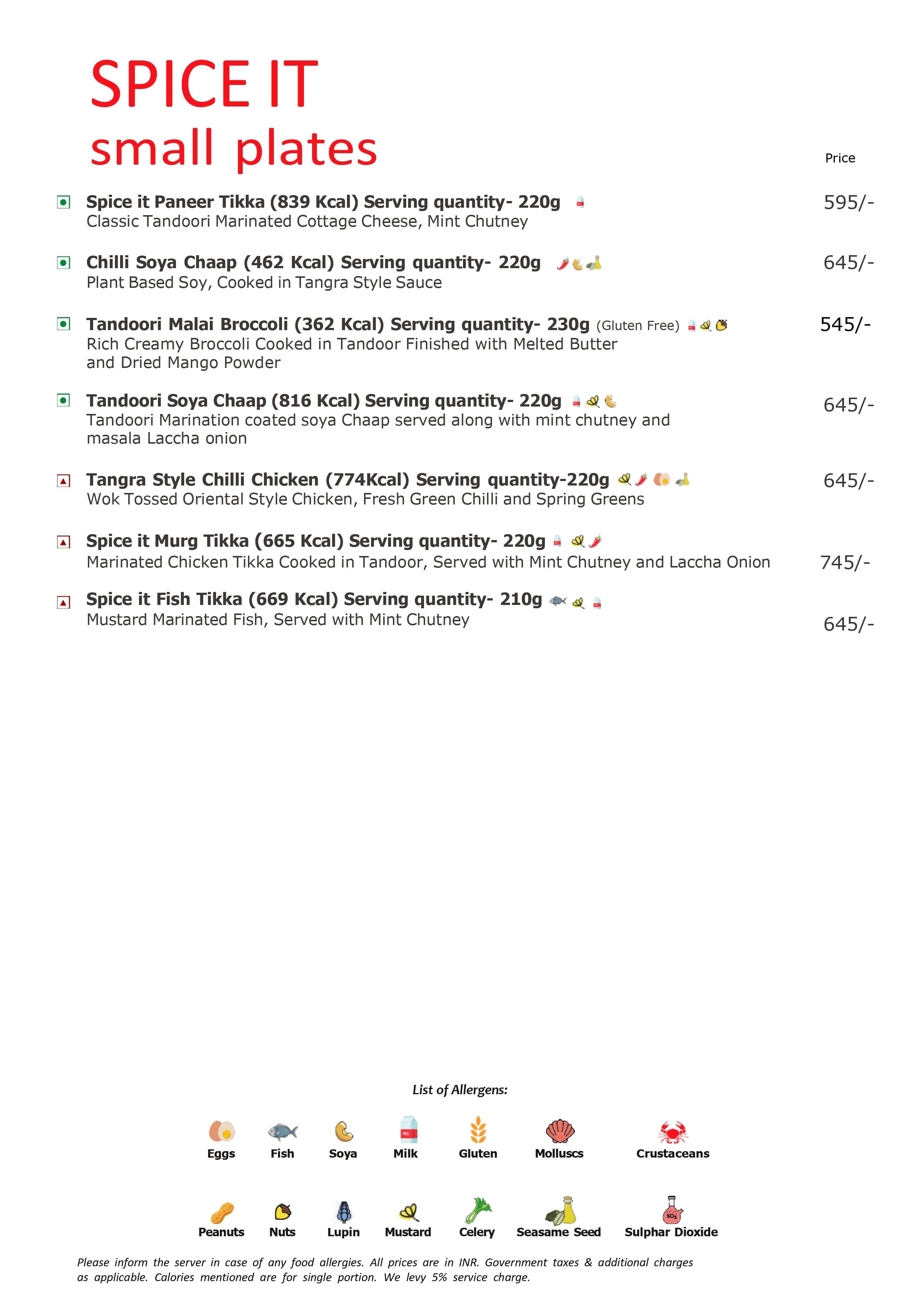 Dining Experience for Two at Spice It, Richmond Road — Food menu