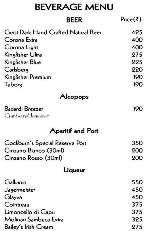 Dining Experience for Two at The Hub, Richmond Road — Beverages menu