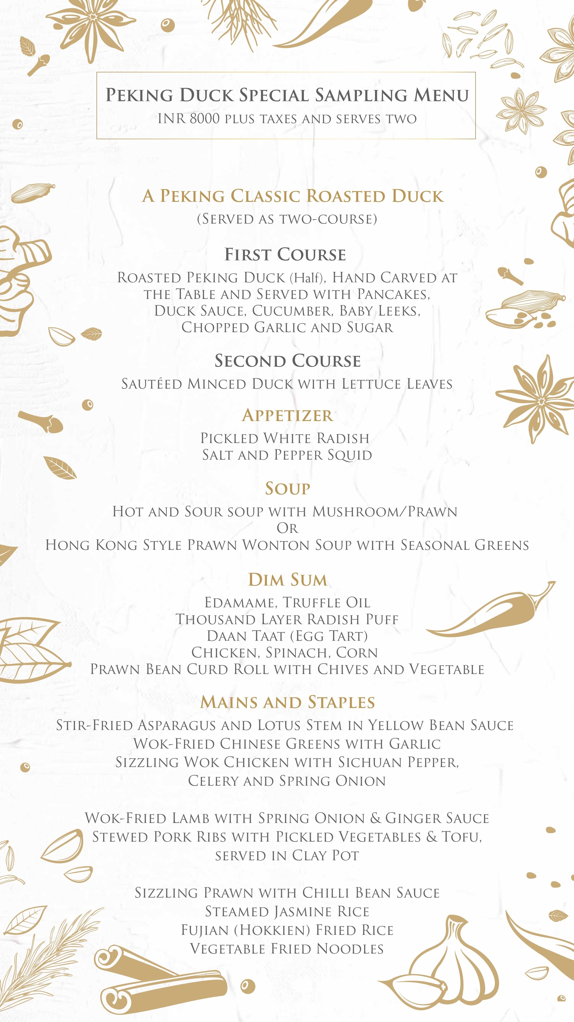 Dining Experience for Two at The Best Pan-Asian Restaurant in a Hotel, Shangri-La Bengaluru — Food menu