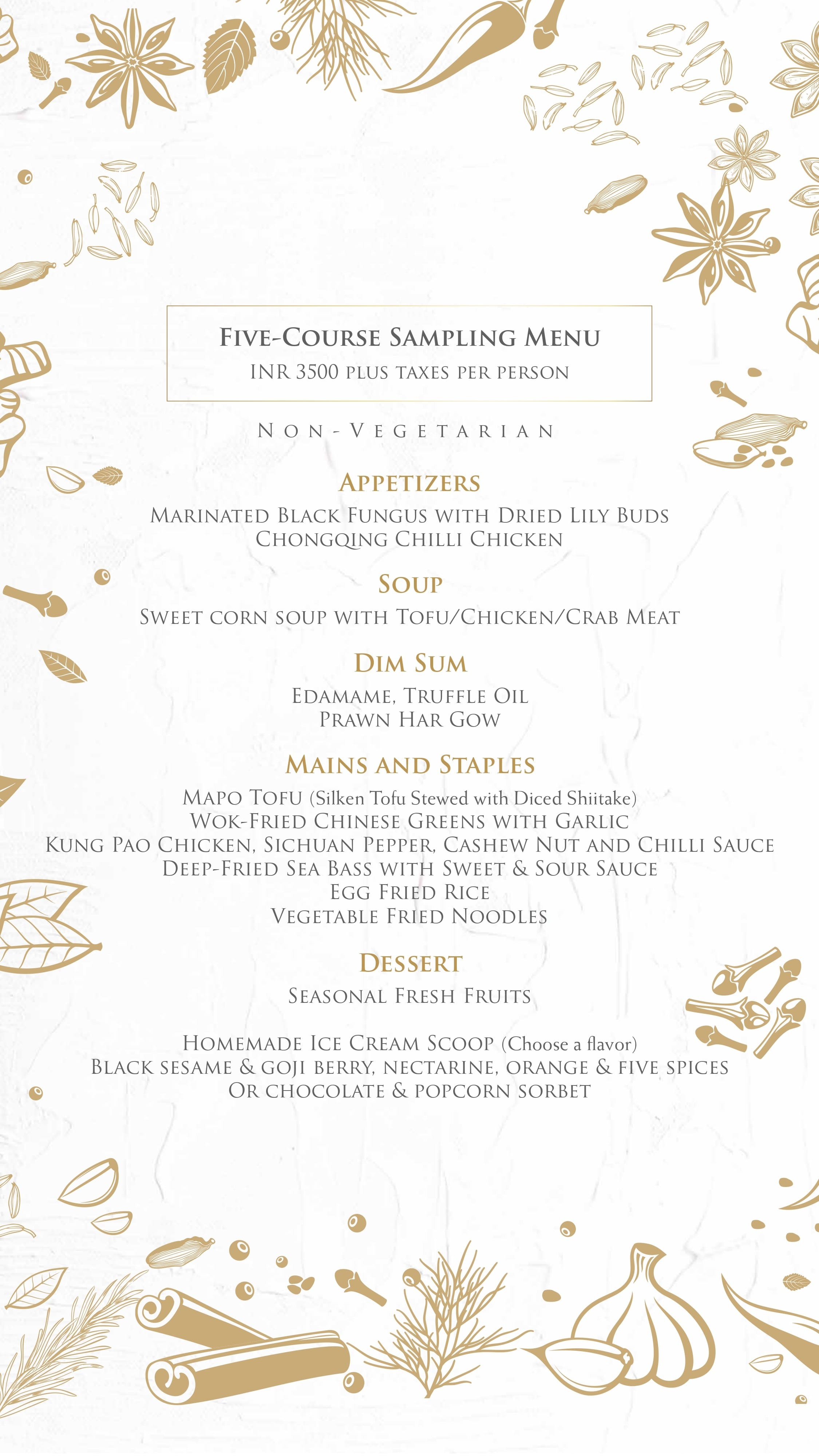 Dining Experience for Two at The Best Pan-Asian Restaurant in a Hotel, Shangri-La Bengaluru — Food menu