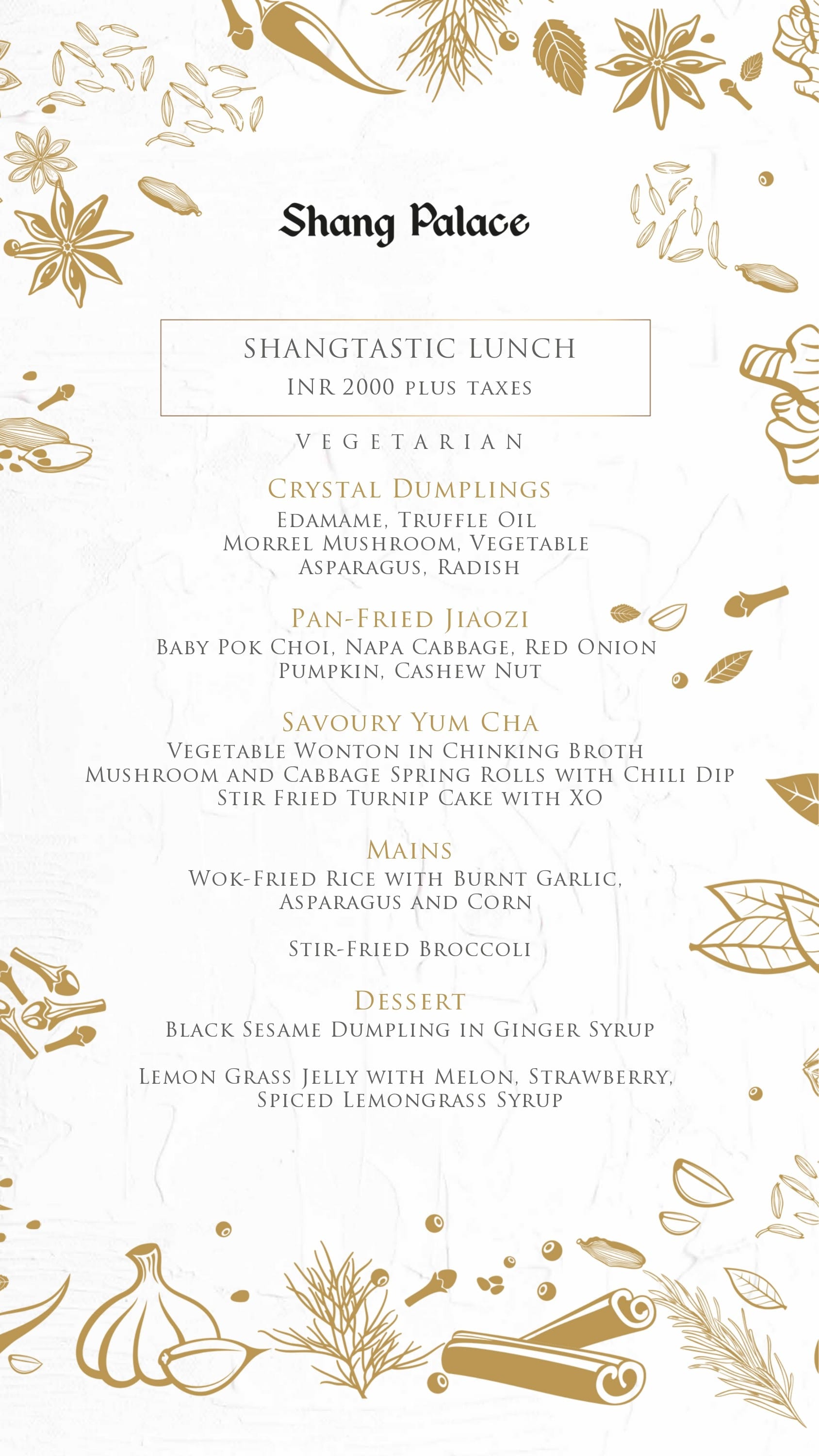 Dining Experience for Two at The Best Pan-Asian Restaurant in a Hotel, Shangri-La Bengaluru — Food menu