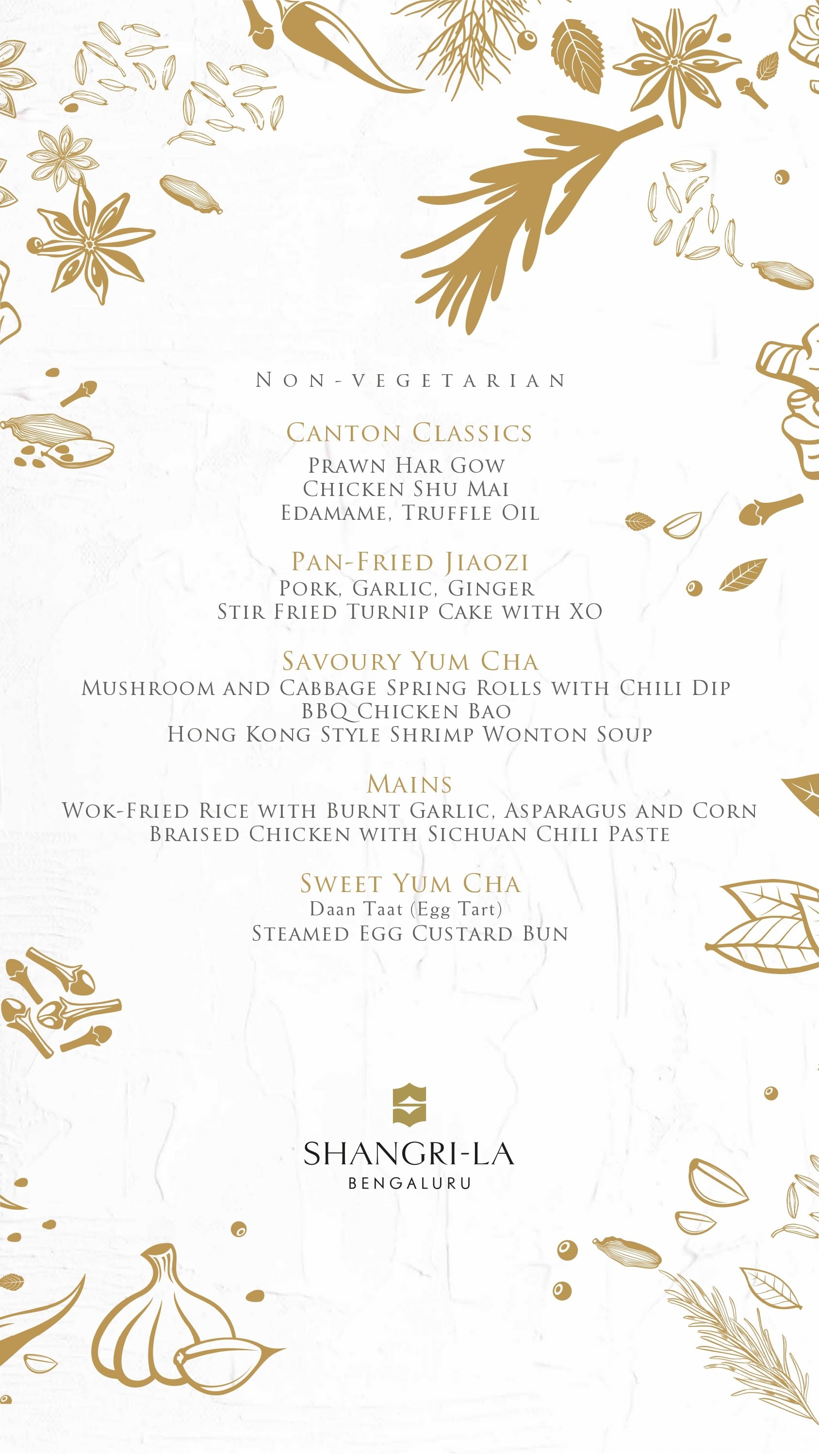 Dining Experience for Two at The Best Pan-Asian Restaurant in a Hotel, Shangri-La Bengaluru — Food menu