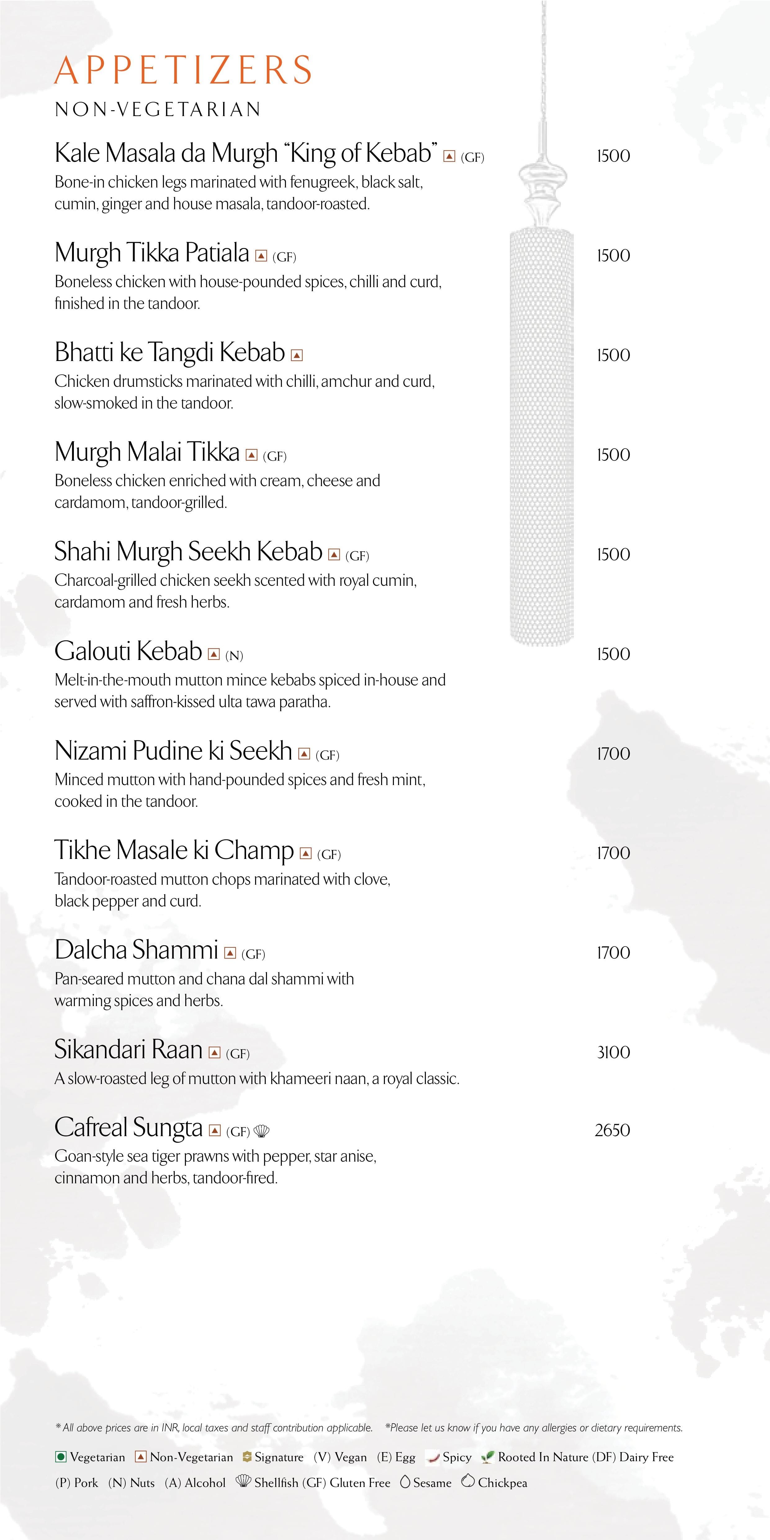 Dining Experience for Two at Ssaffron, Shangri-La Bengaluru — Food menu