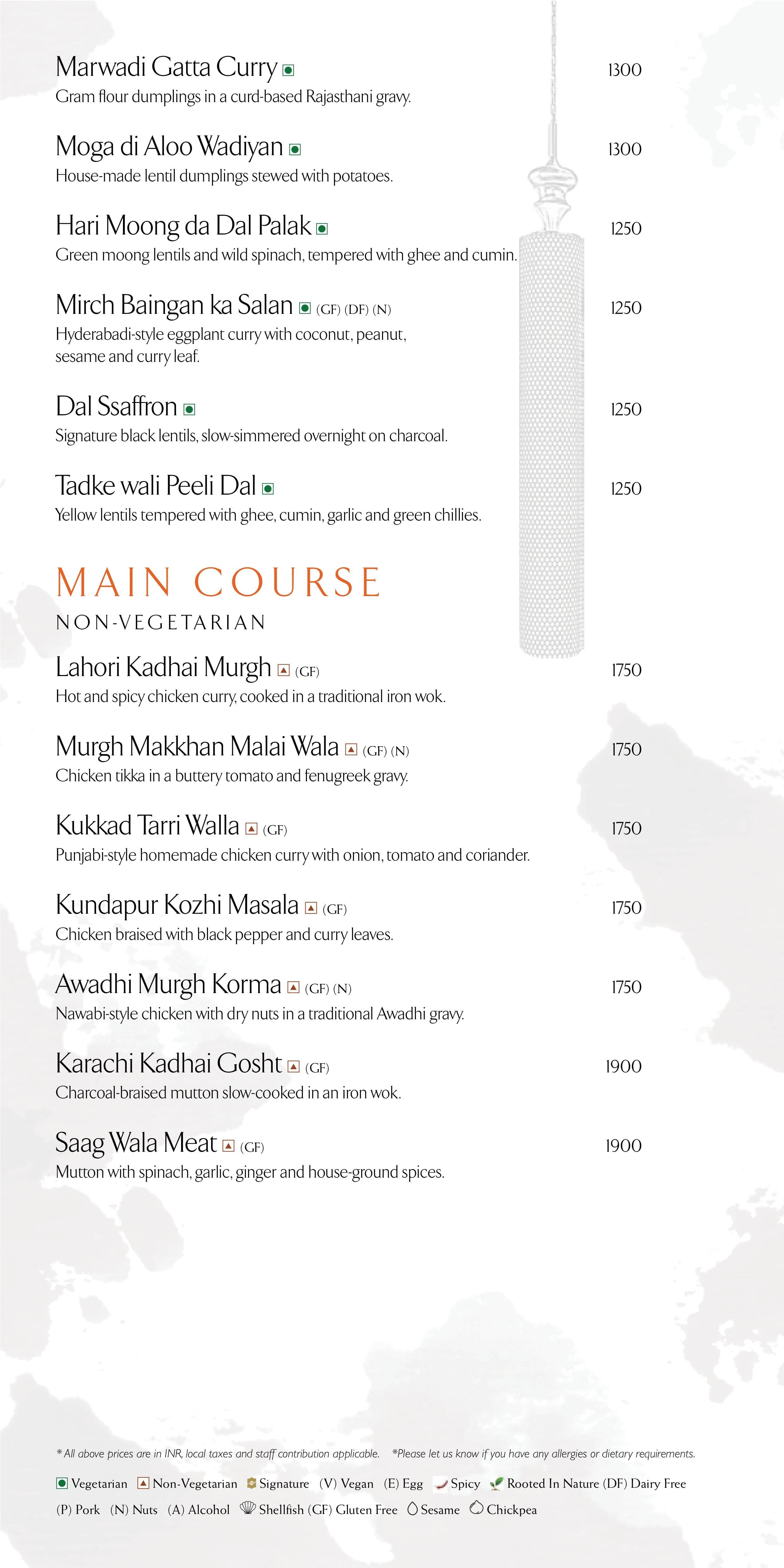 Dining Experience for Two at Ssaffron, Shangri-La Bengaluru — Food menu