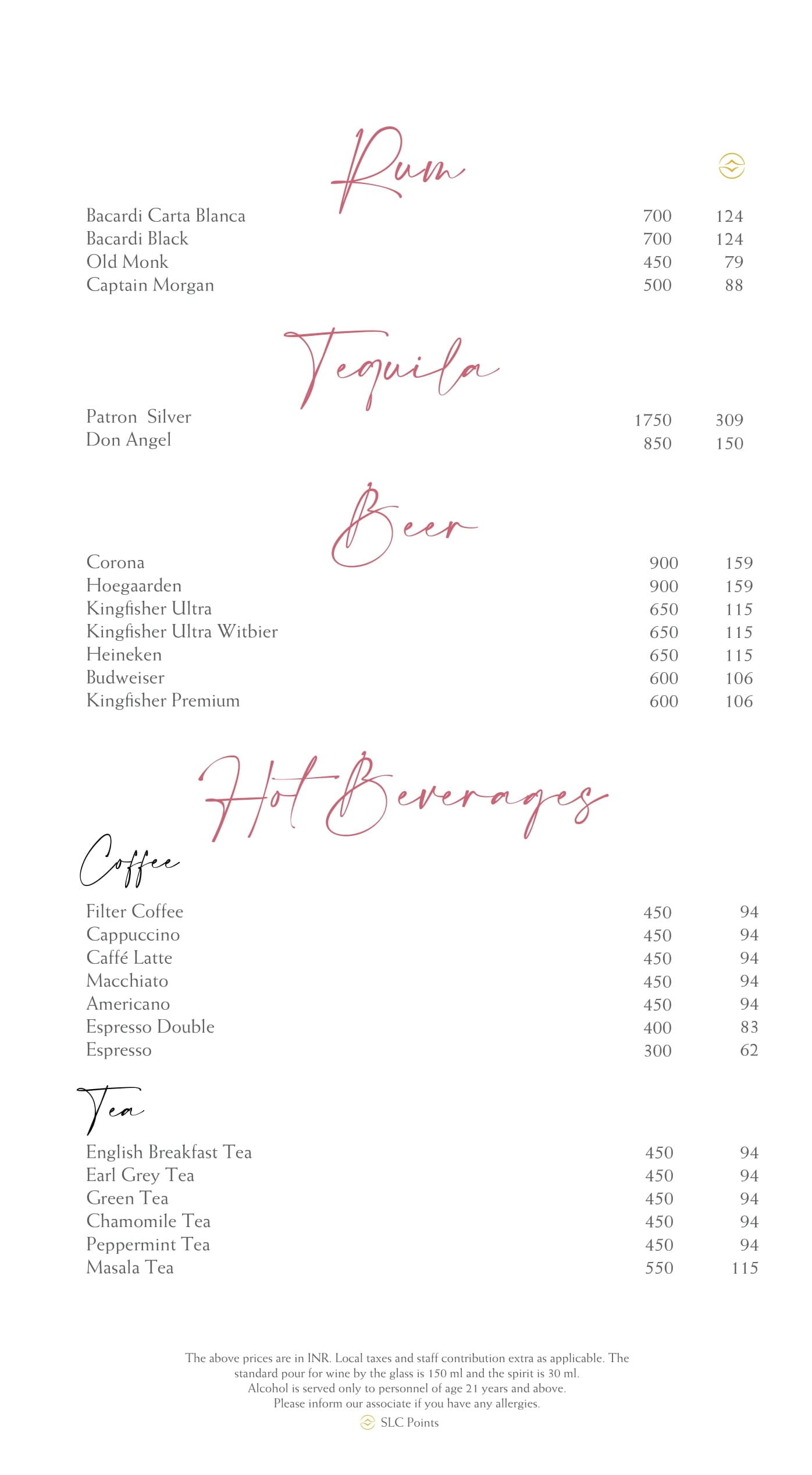 Dining Experience for Two at The Best Buffet in a Hotel, Shangri-La Bengaluru — Beverages menu