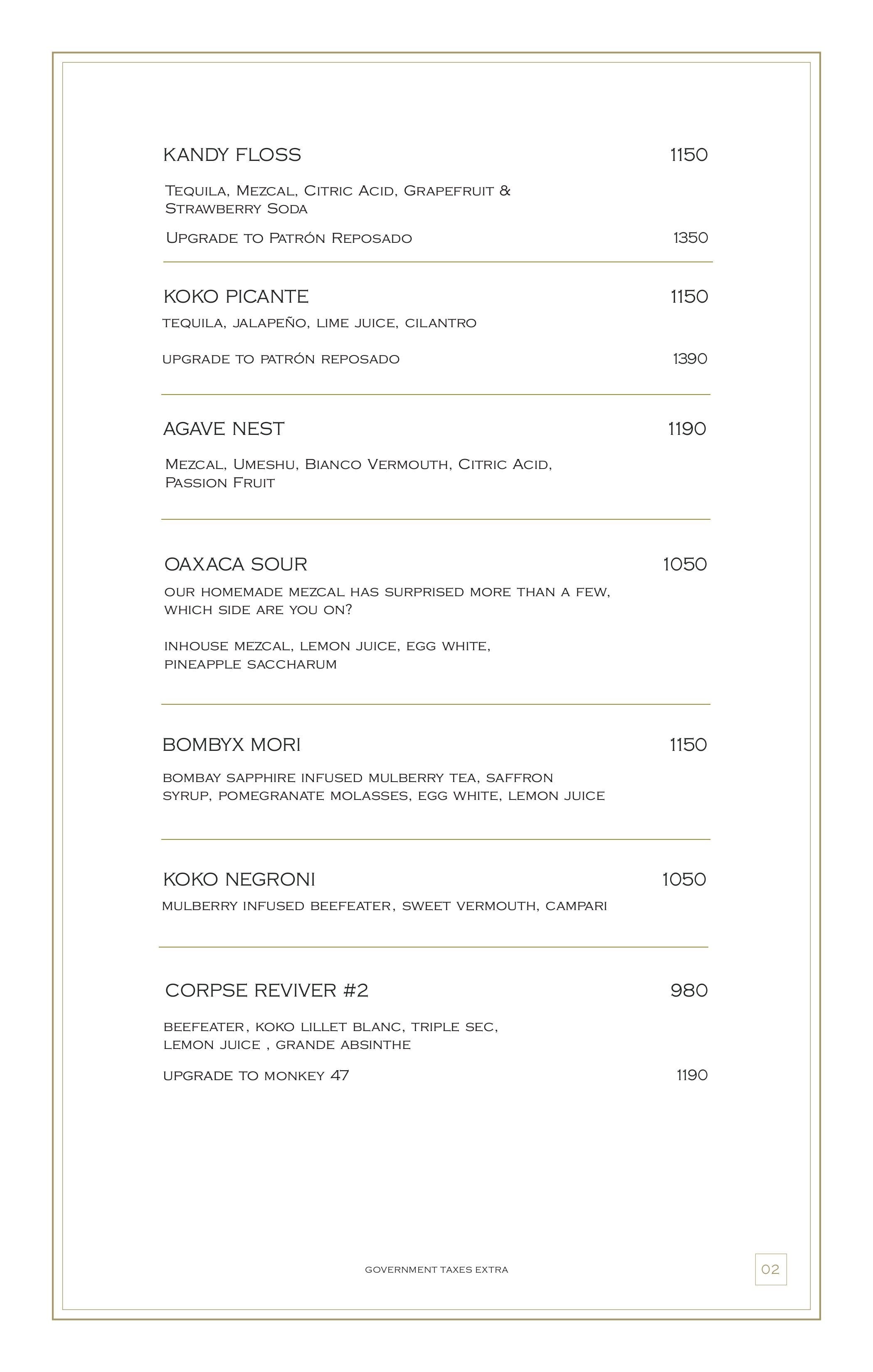 Dining Experience for Two at KOKO, South Mumbai — Beverages menu