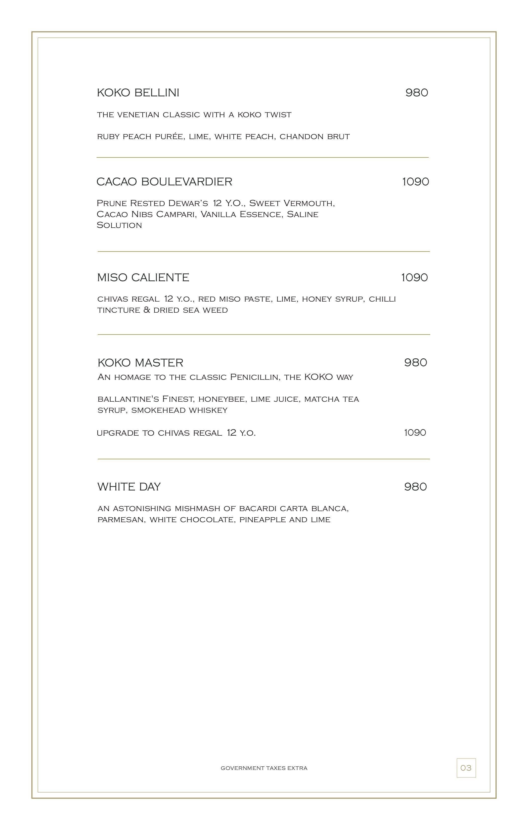 Dining Experience for Two at KOKO, South Mumbai — Beverages menu