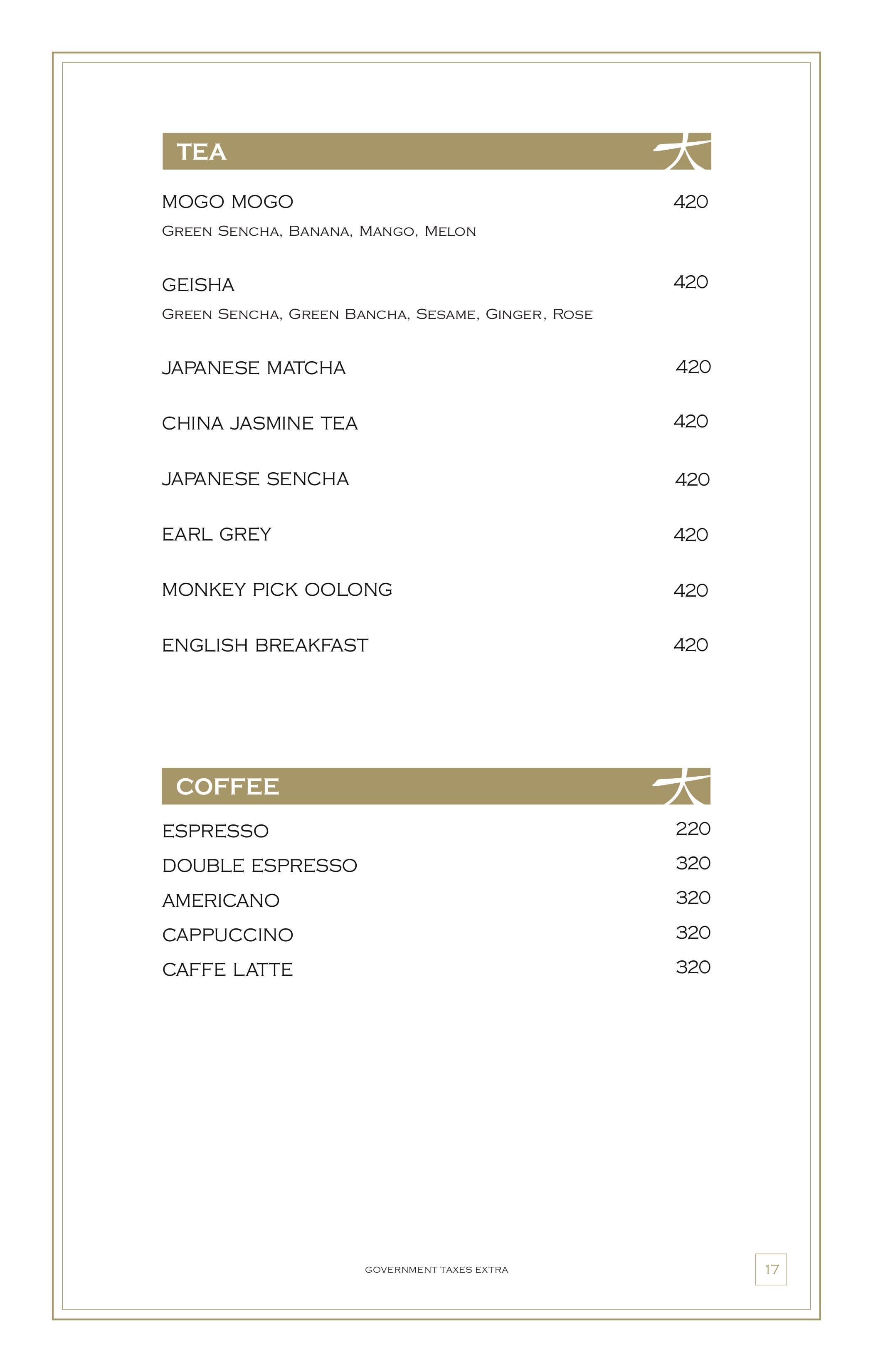 Dining Experience for Two at KOKO, South Mumbai — Beverages menu