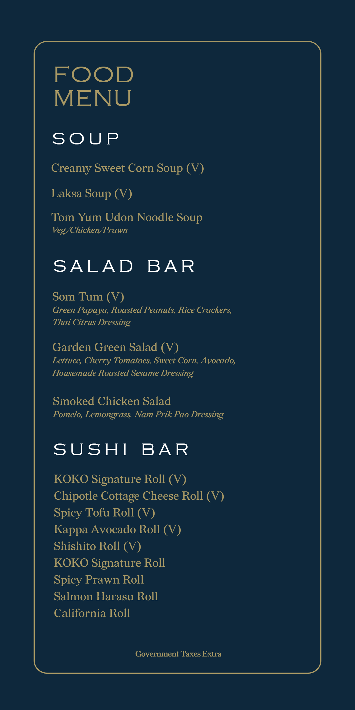 Dining Experience for Two at KOKO, South Mumbai — Food menu