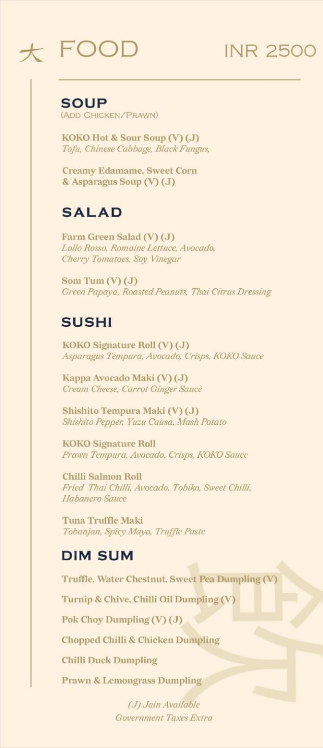 Dining Experience for Two at KOKO, South Mumbai — Special menu