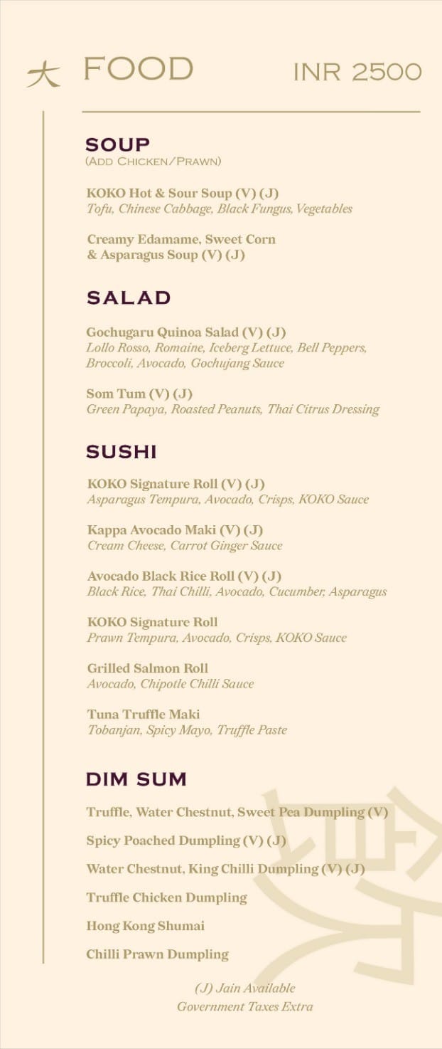 Dining Experience for Two at KOKO, South Mumbai — Special menu