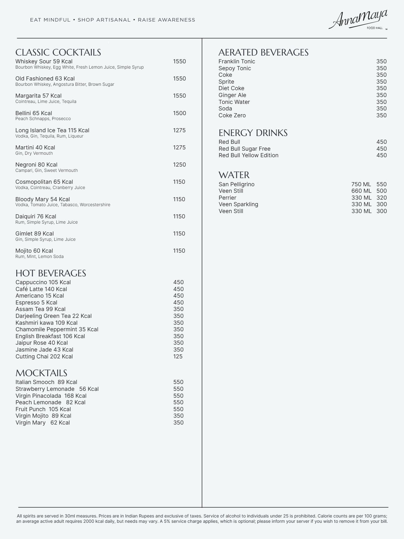 Dining Experience for Two at AnnaMaya, Aerocity — Beverages menu