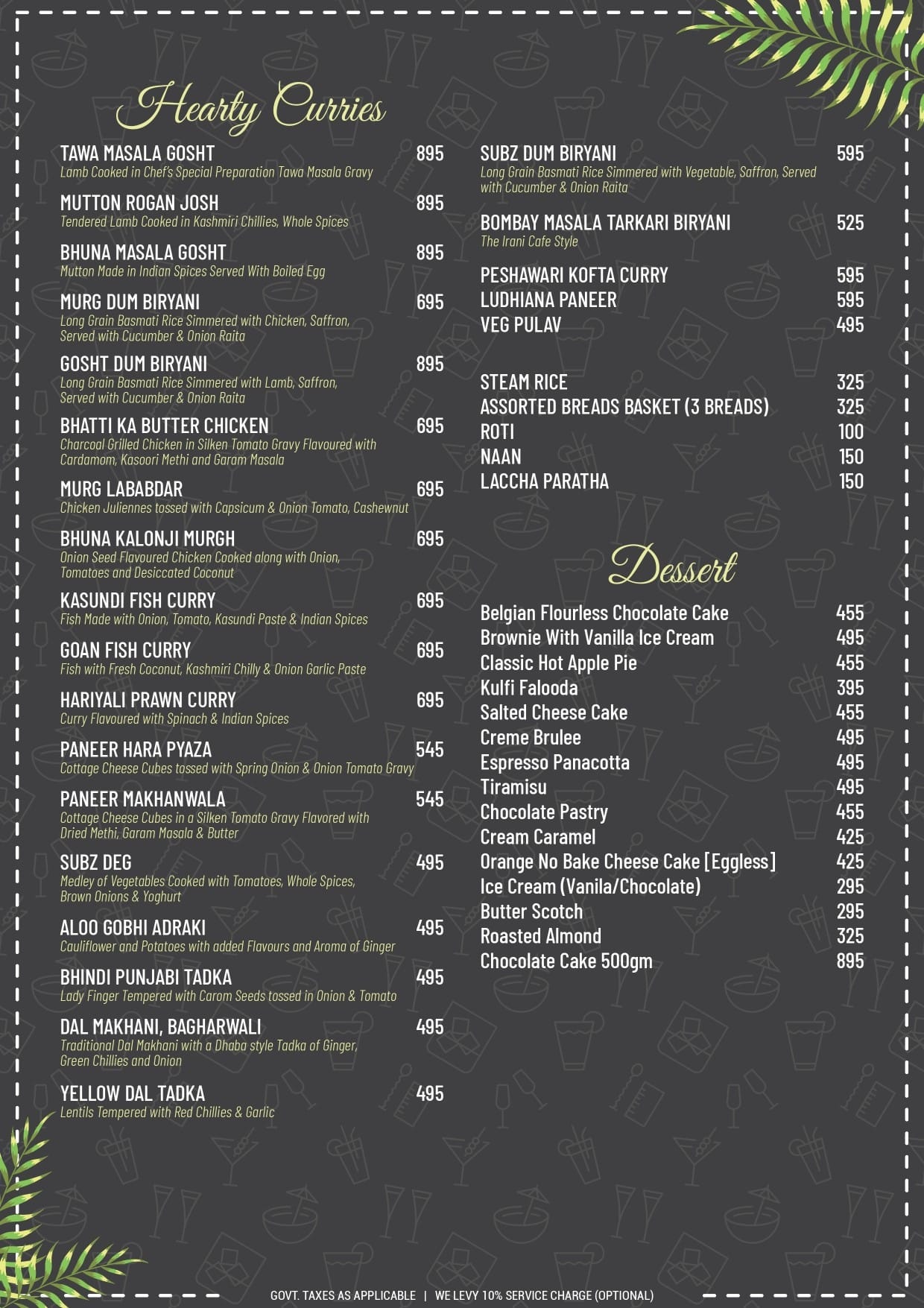 Dining Experience for Two at Razzberry Rhinoceros, Mumbai — Food menu