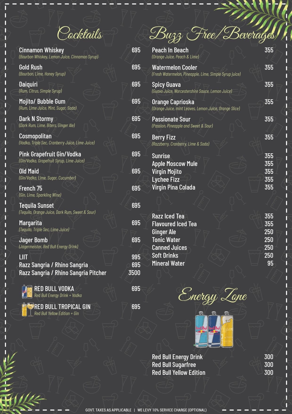 Dining Experience for Two at Razzberry Rhinoceros, Mumbai — Beverages menu