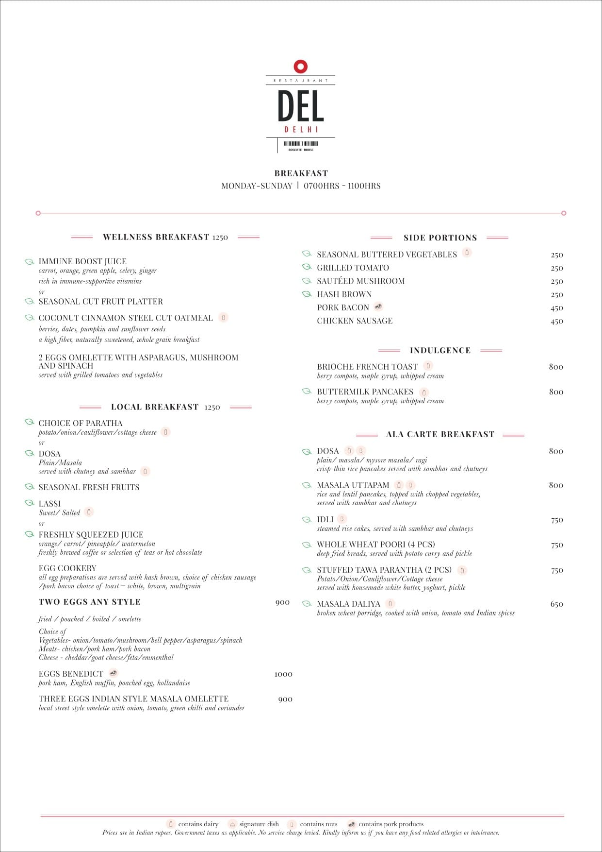 Dining Experience for Two at DEL, New Delhi — Food menu