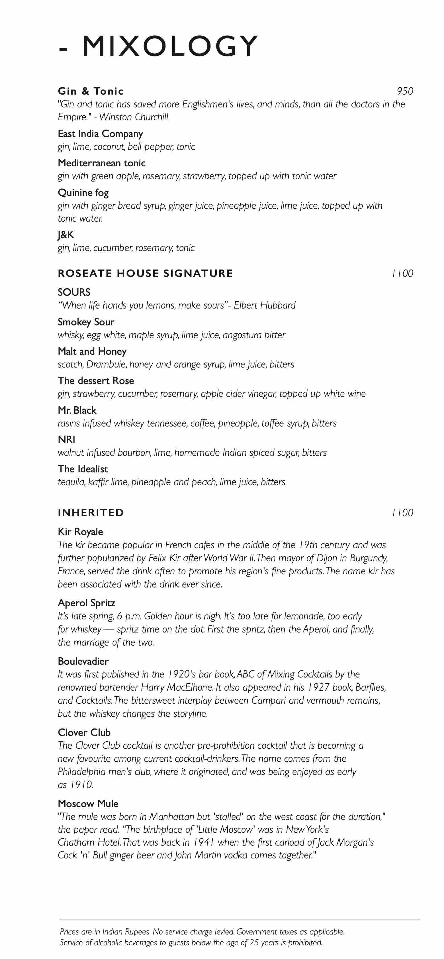 Dining Experience for Two at DEL, New Delhi — Beverages menu