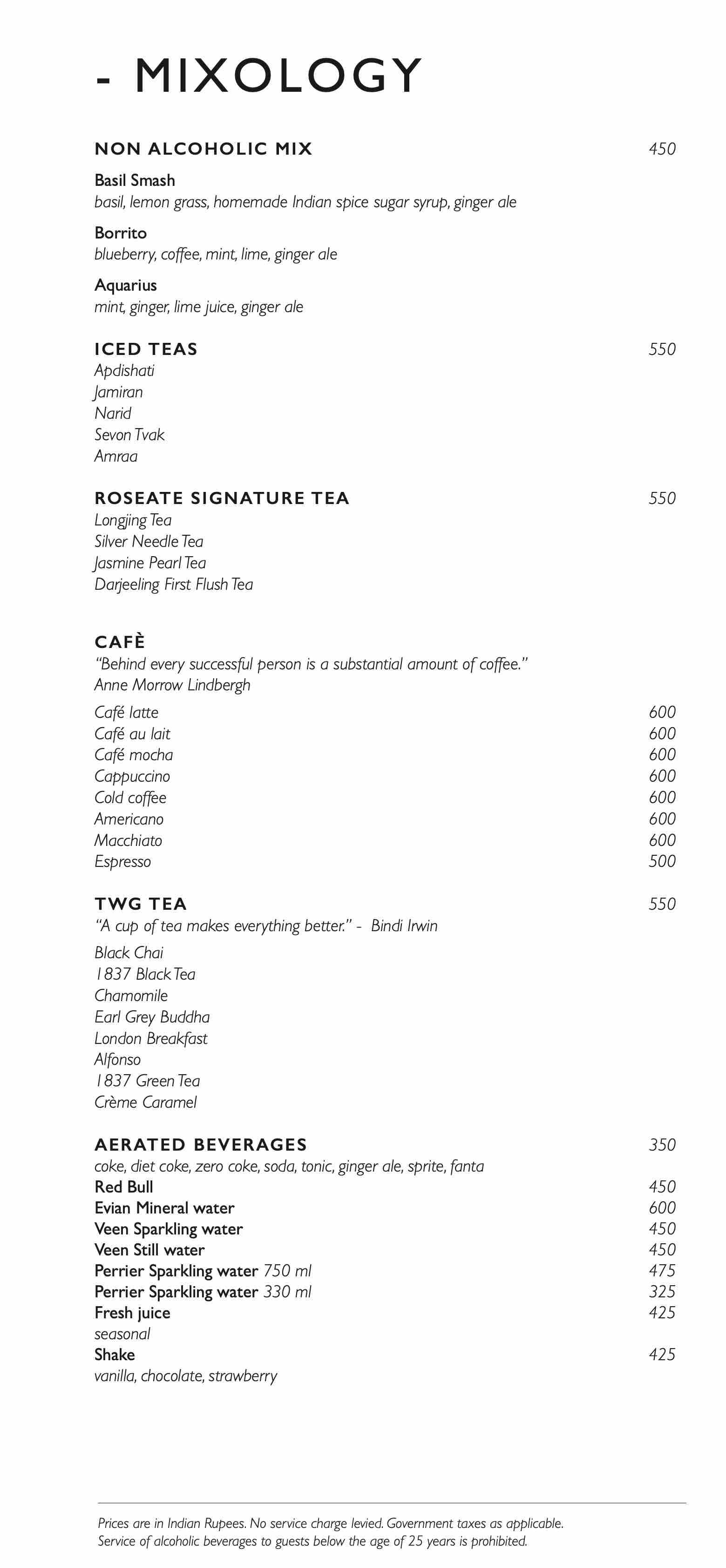 Dining Experience for Two at DEL, New Delhi — Beverages menu
