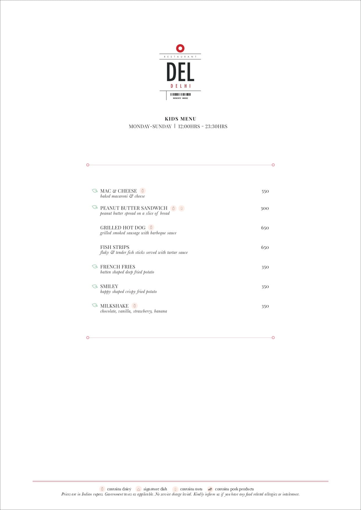 Dining Experience for Two at DEL, New Delhi — Food menu
