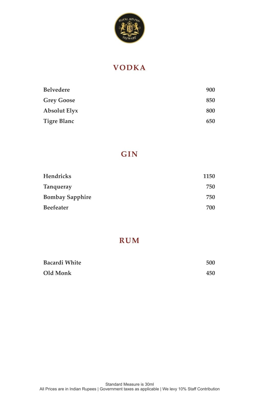 Dining Experience for Two at Royal Bistro Brewery, New Delhi — Beverages menu