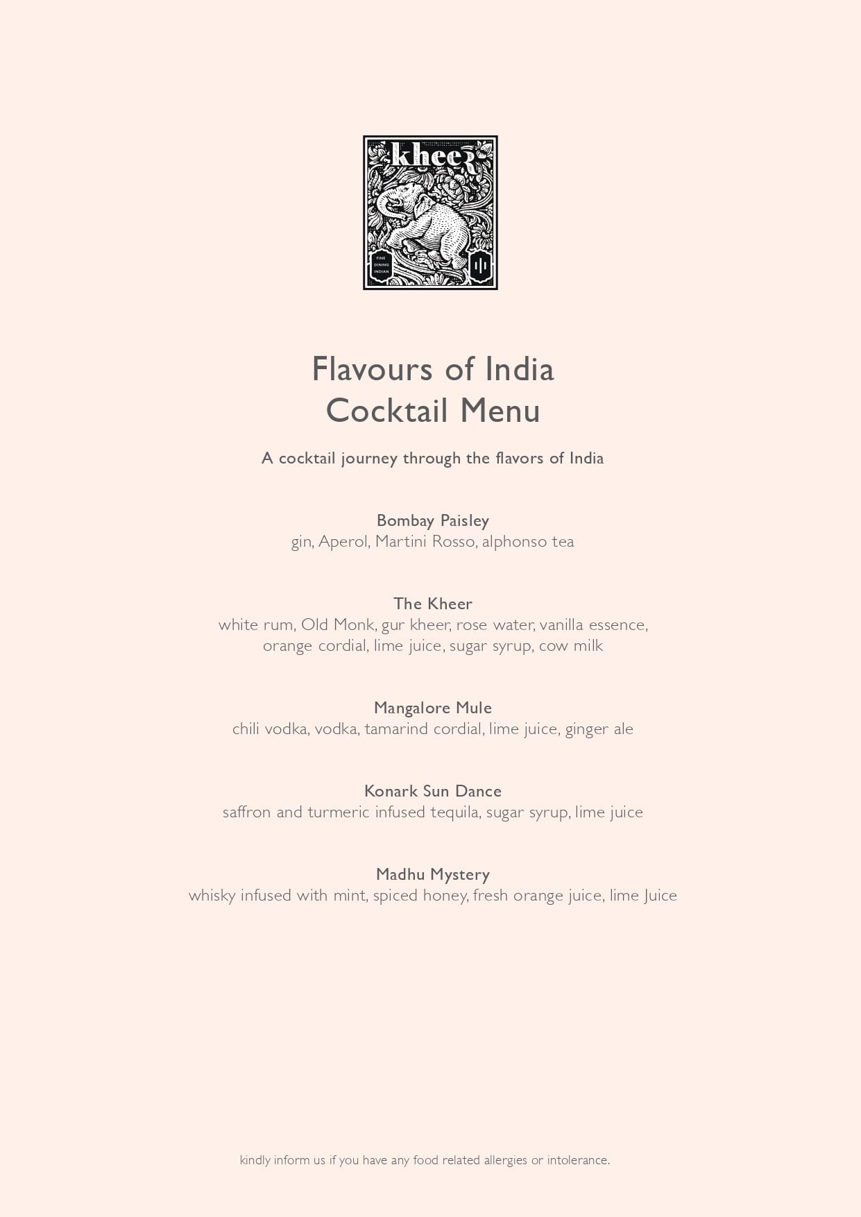 Dining Experience for Two at Kheer, New Delhi — Beverages menu