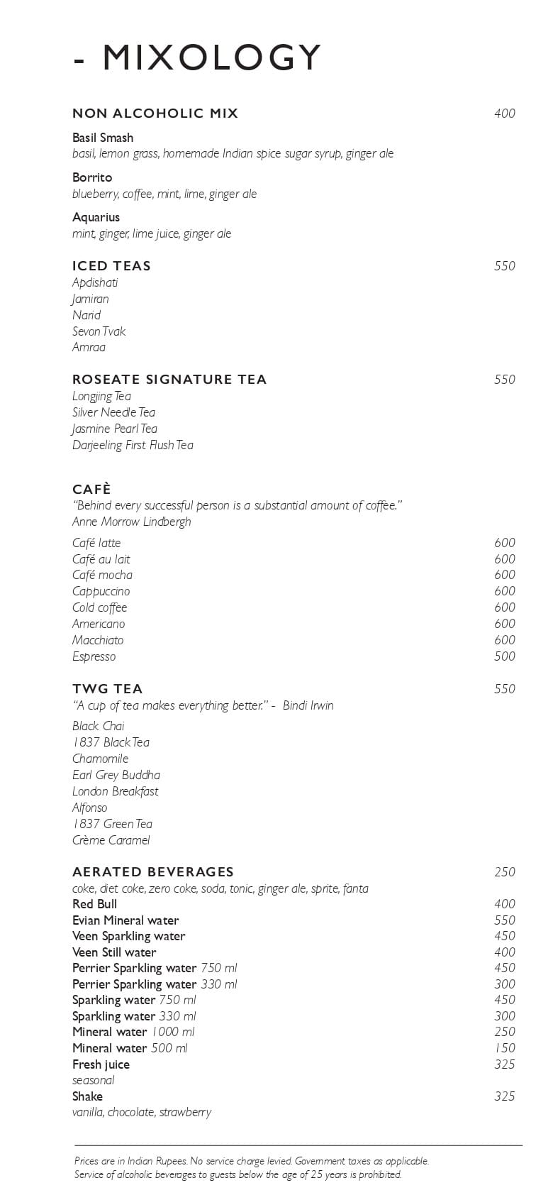 Dining Experience for Two at Kheer, New Delhi — Beverages menu