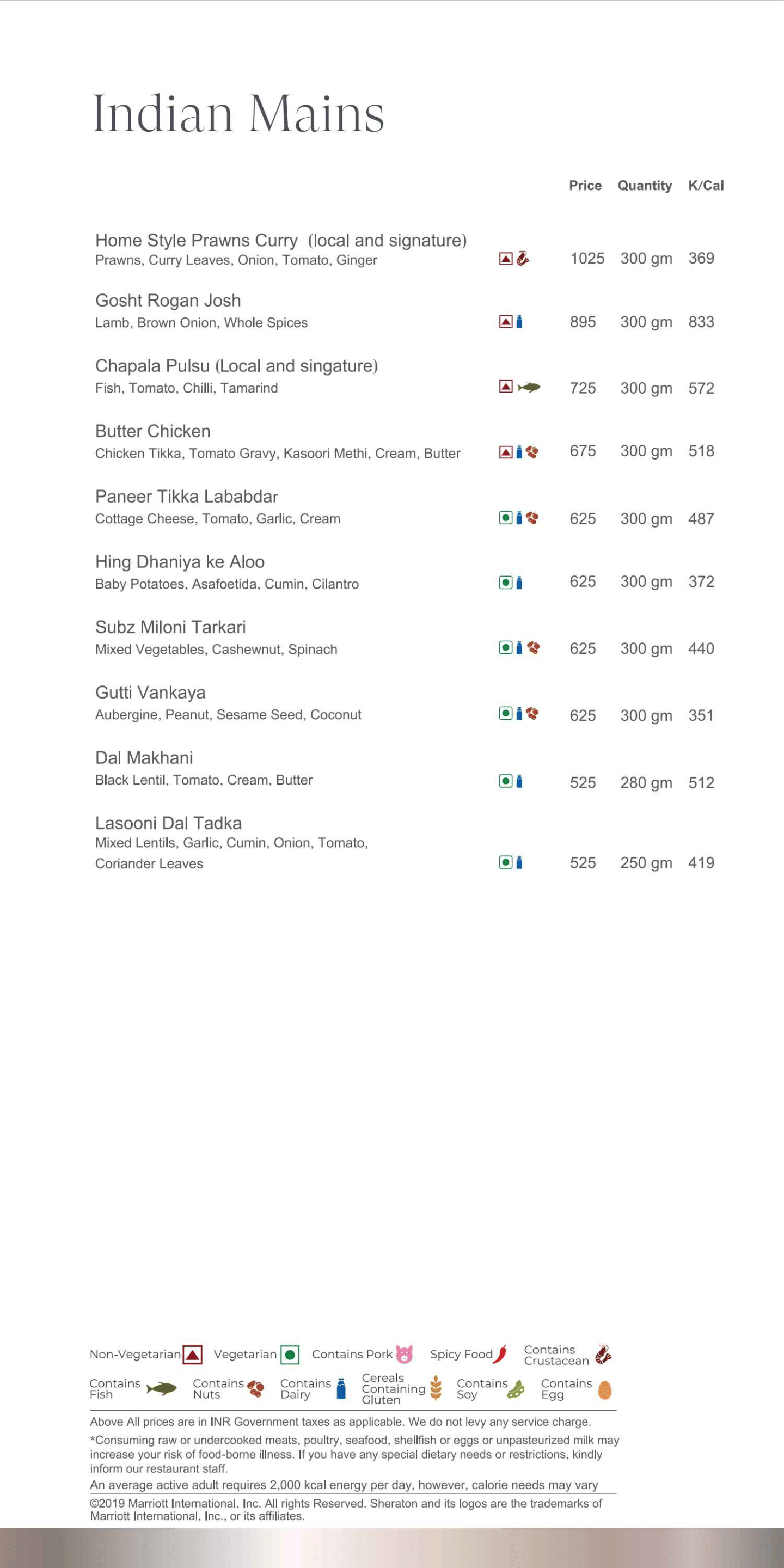 Menu of Feast , Sheraton Hyderabad Hotel