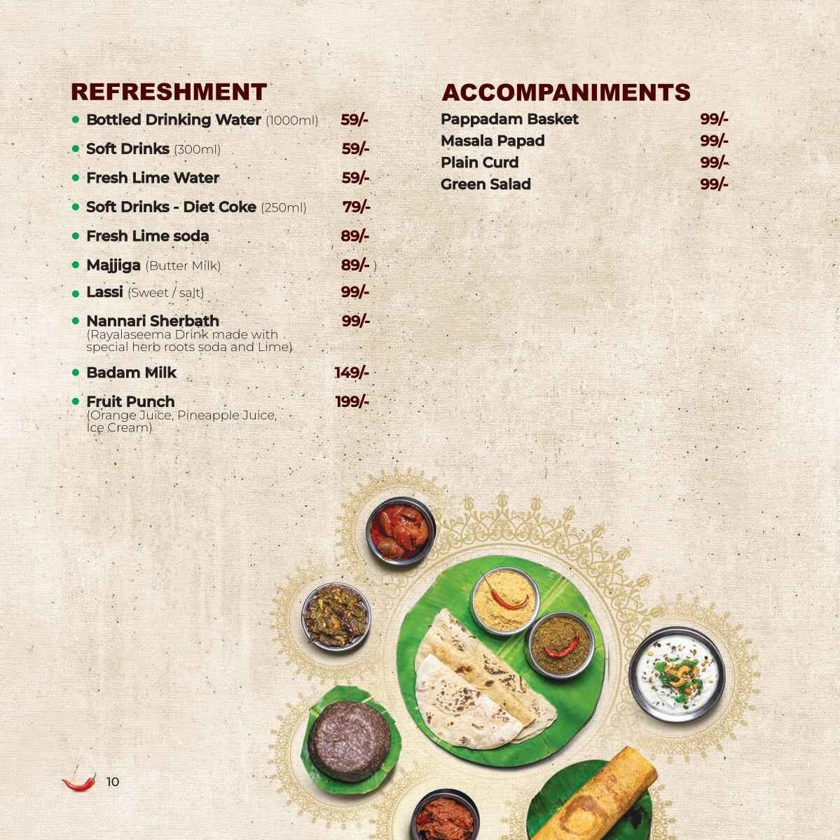 Menu of Rayalaseema Ruchulu, Jubilee Hills, Hyderabad
