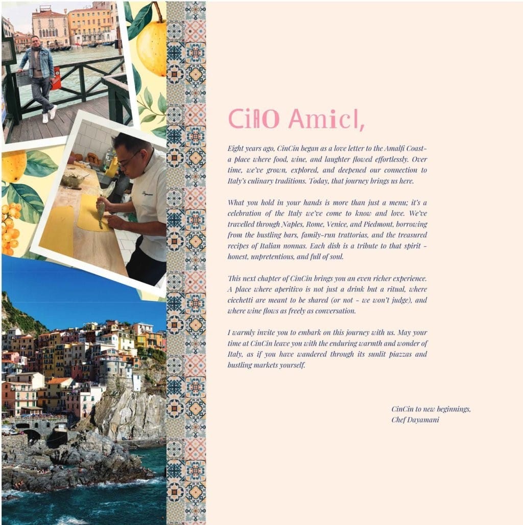 Dining Experience for Two at CinCin, Western Suburbs — Food menu