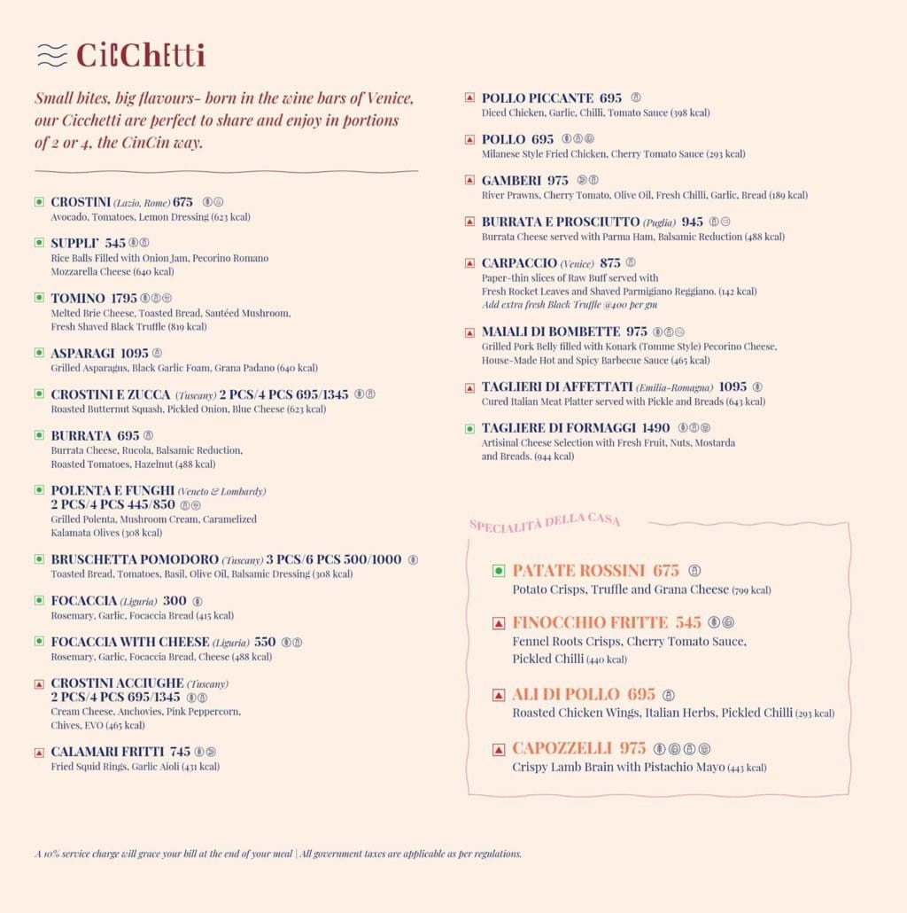 Dining Experience for Two at CinCin, Western Suburbs — Food menu