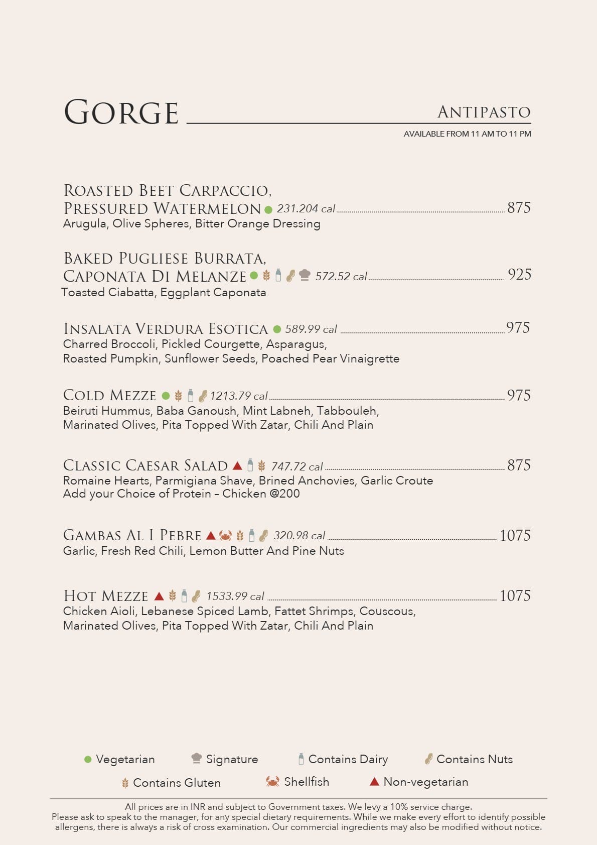 Dining Experience for Two at The Best European Restaurant in a Hotel, Conrad Bengaluru — Food menu