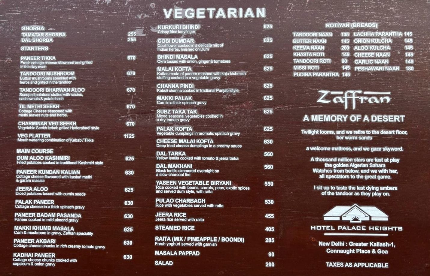 Dining Experience for Two at Zaffran, Central Delhi — Food menu