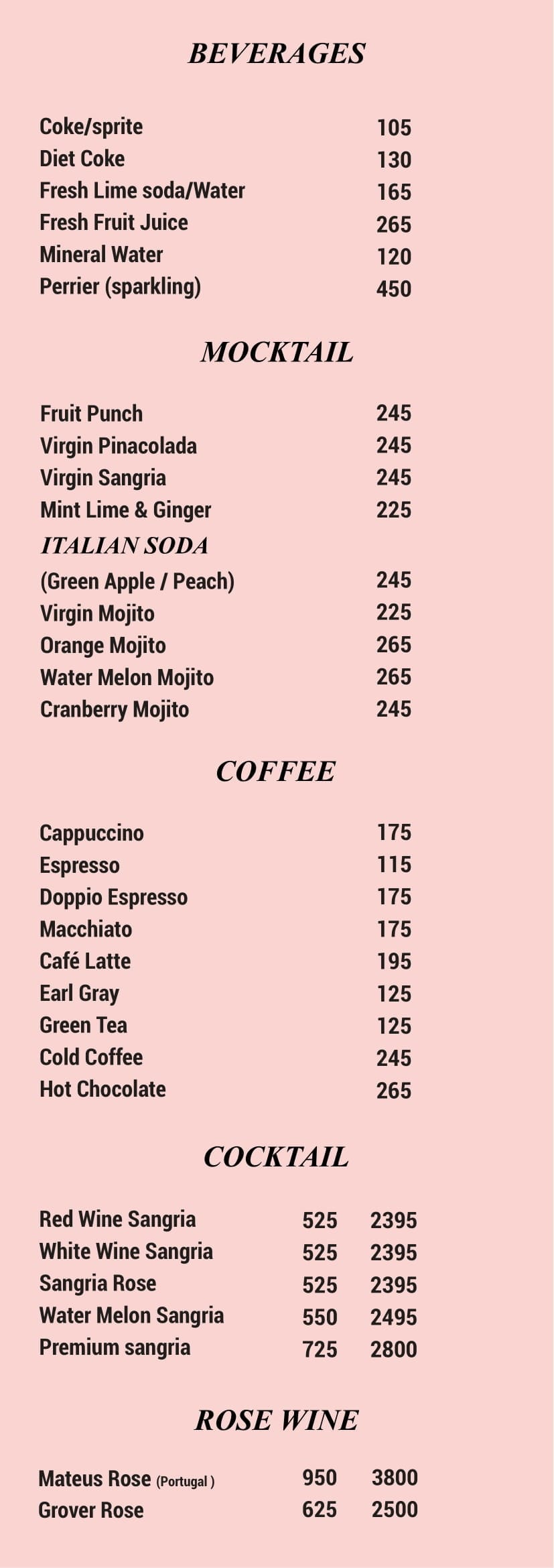 Dining Experience for Two at The Best Italian Restaurant, East Bengaluru — Beverages menu