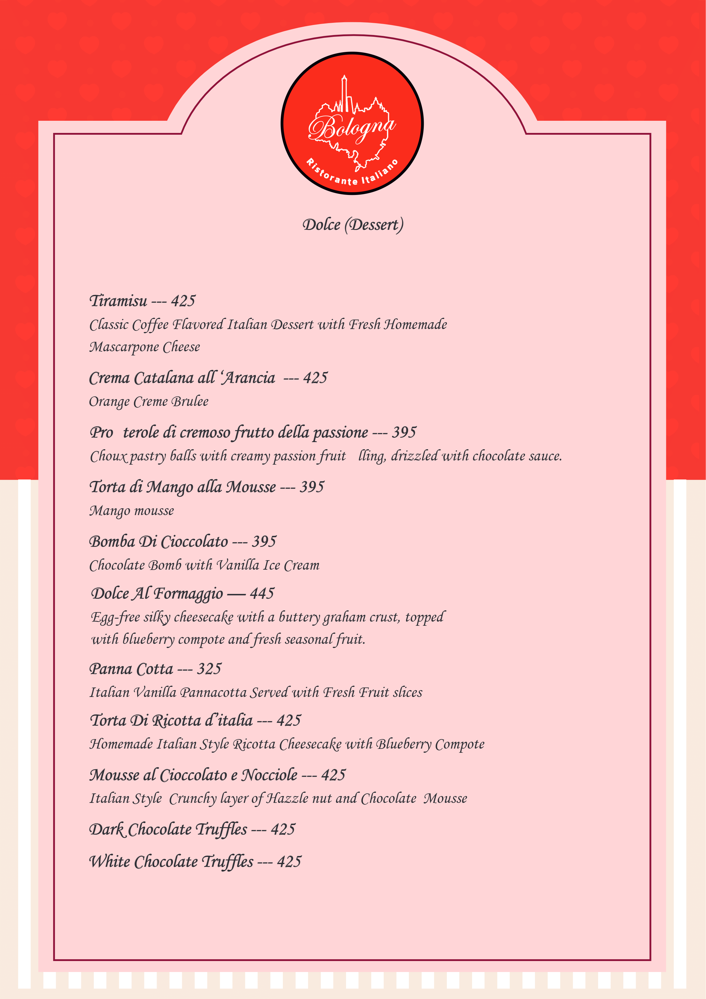 Dining Experience for Two at The Best Italian Restaurant, East Bengaluru — Food menu
