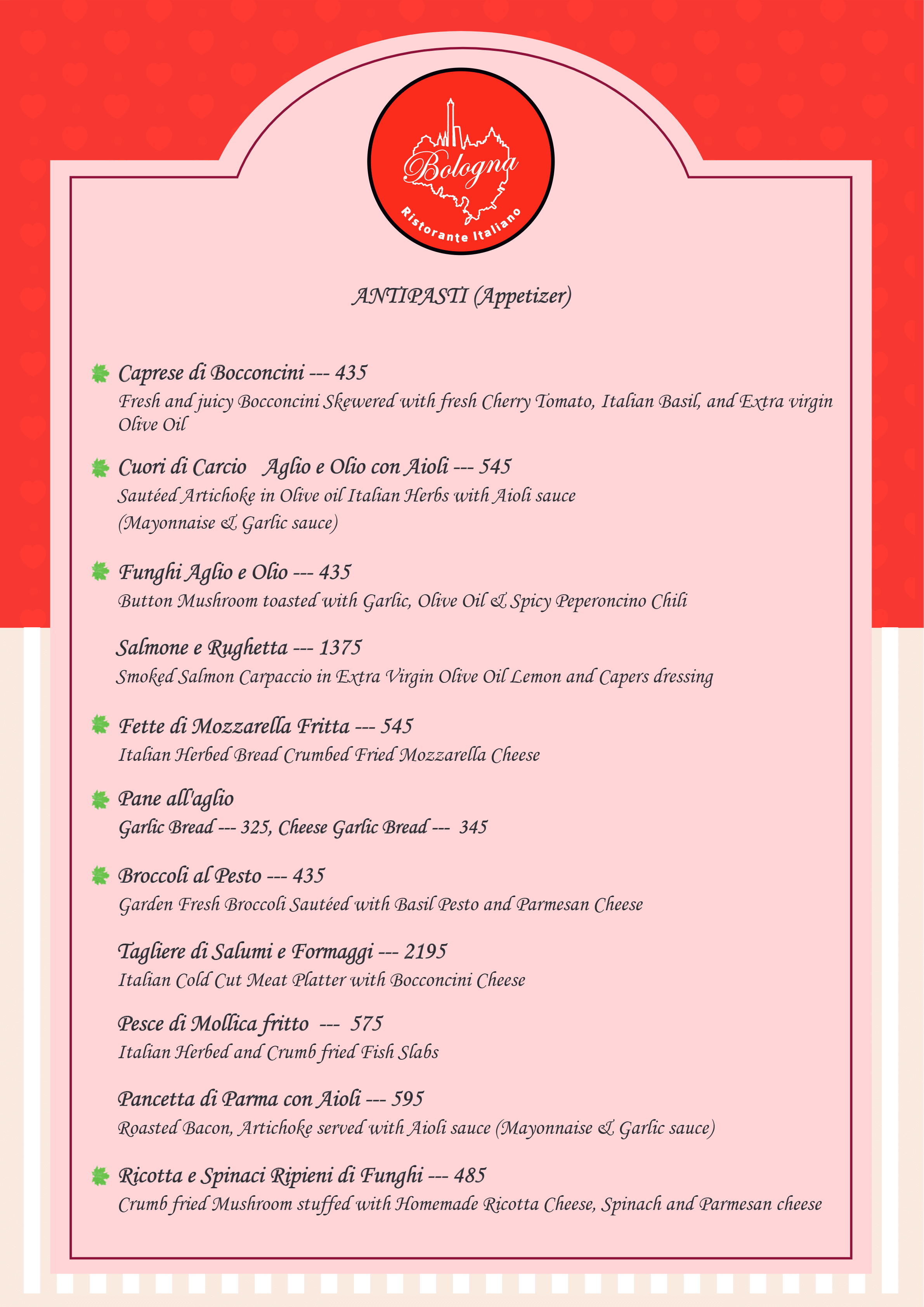 Dining Experience for Two at The Best Italian Restaurant, East Bengaluru — Food menu