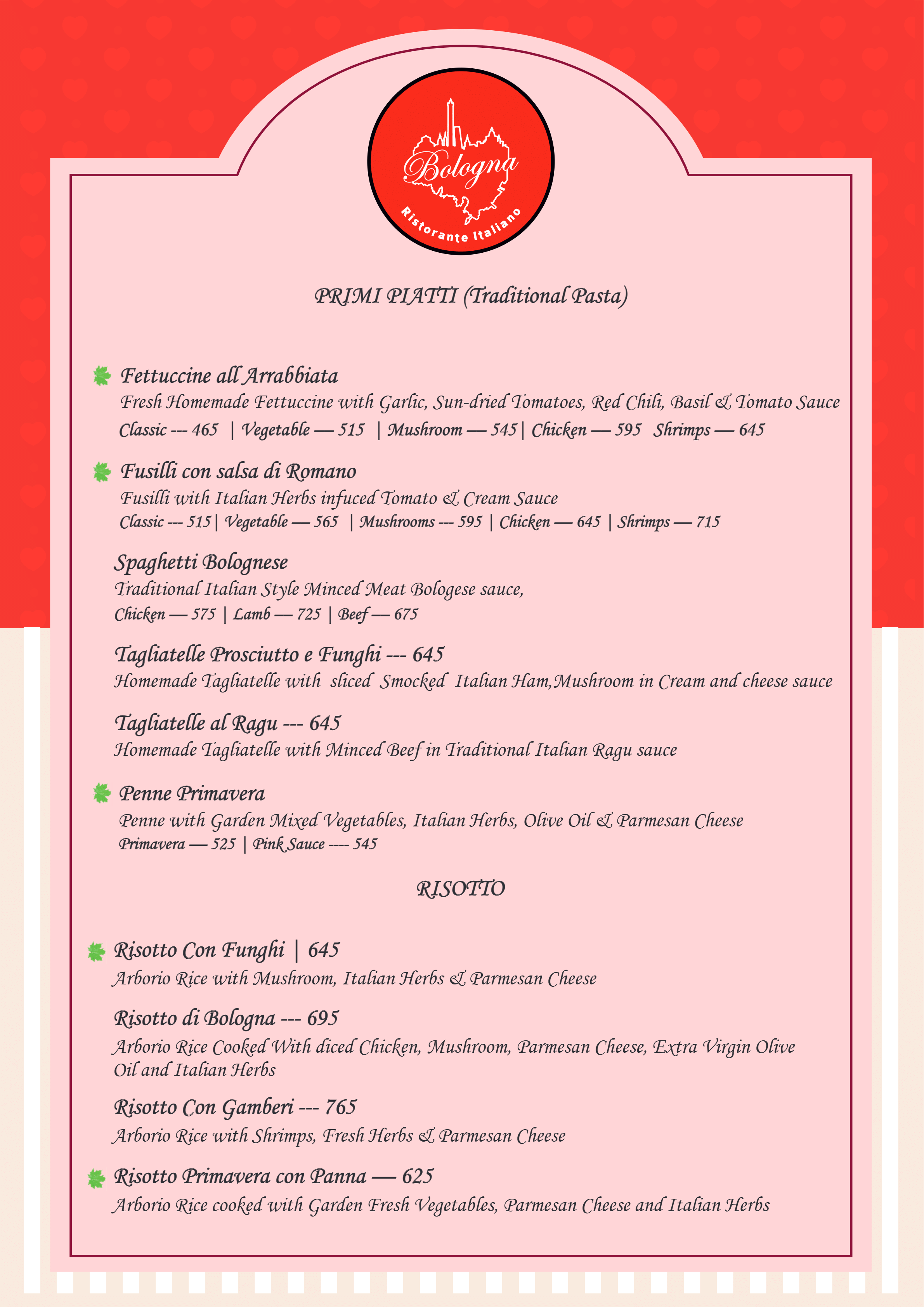 Dining Experience for Two at The Best Italian Restaurant, East Bengaluru — Food menu