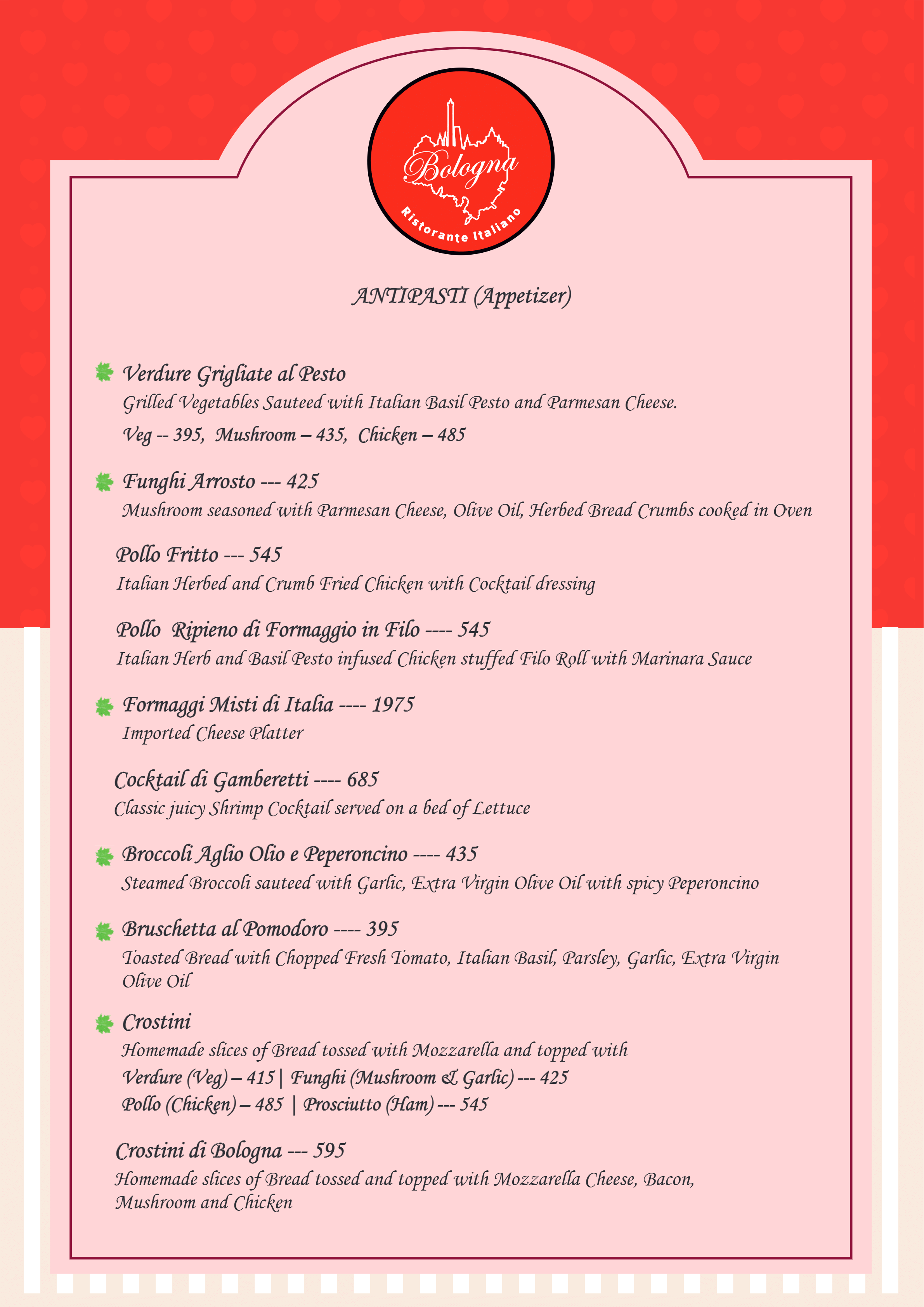 Dining Experience for Two at The Best Italian Restaurant, East Bengaluru — Food menu