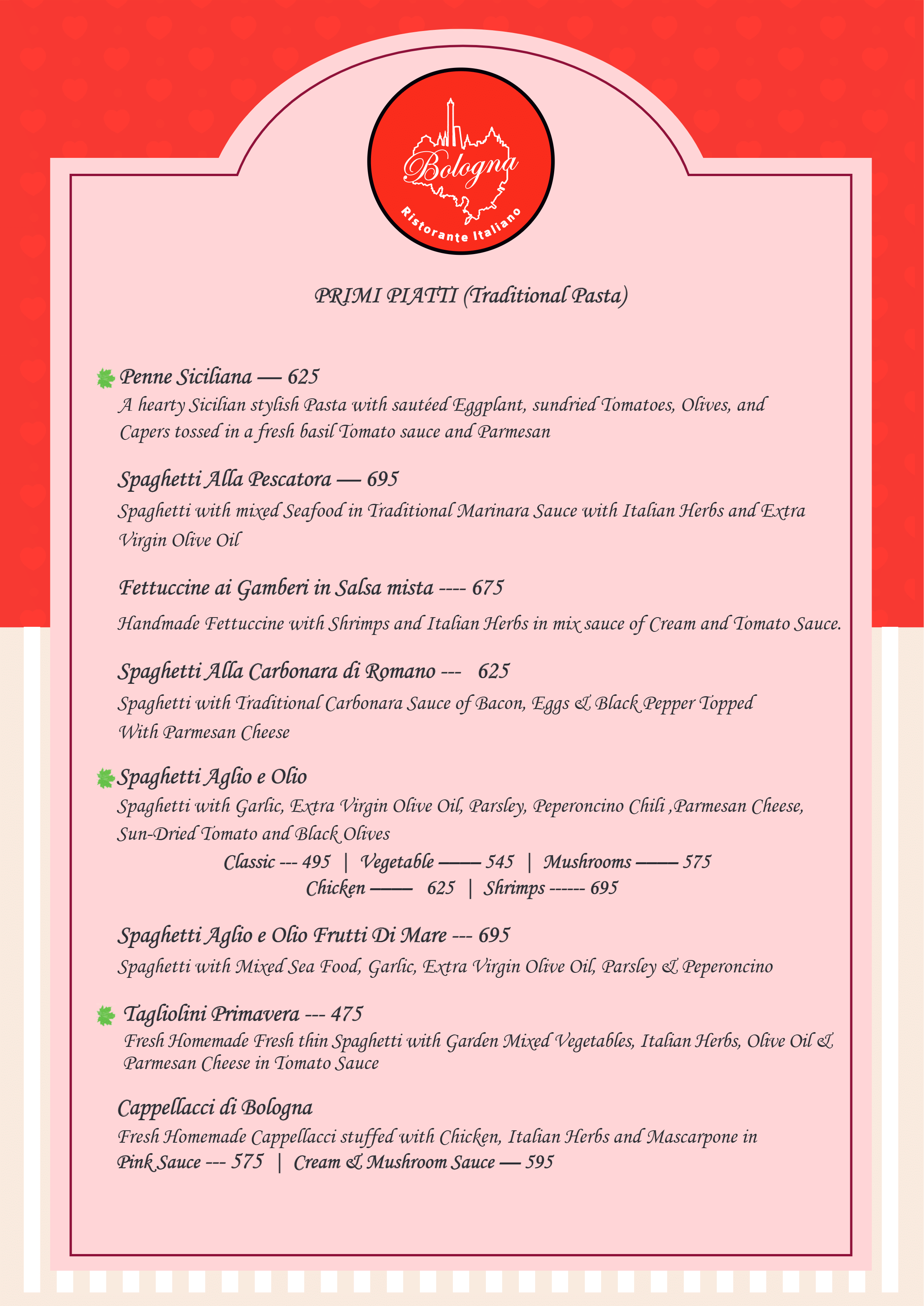 Dining Experience for Two at The Best Italian Restaurant, East Bengaluru — Food menu
