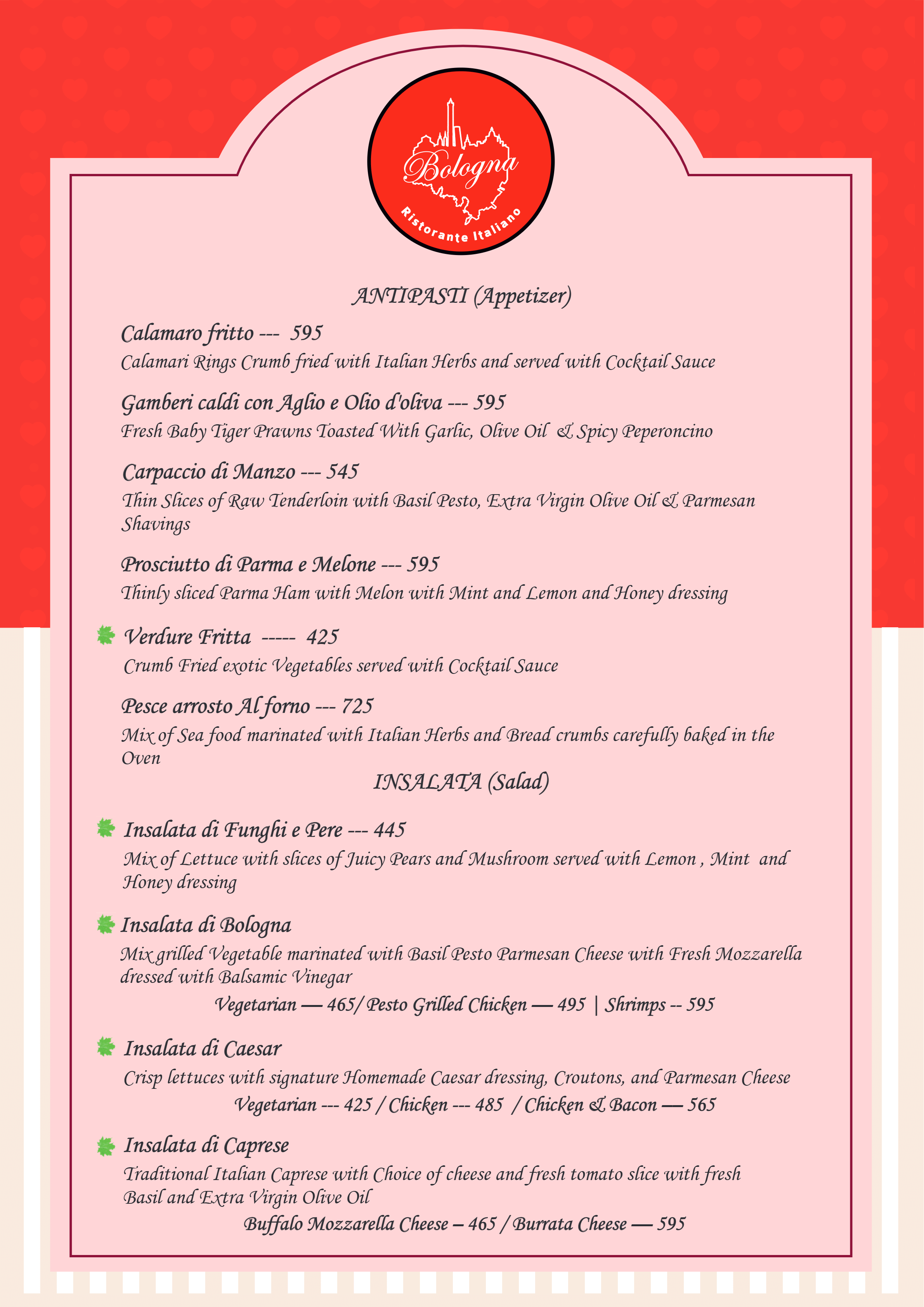 Dining Experience for Two at The Best Italian Restaurant, East Bengaluru — Food menu