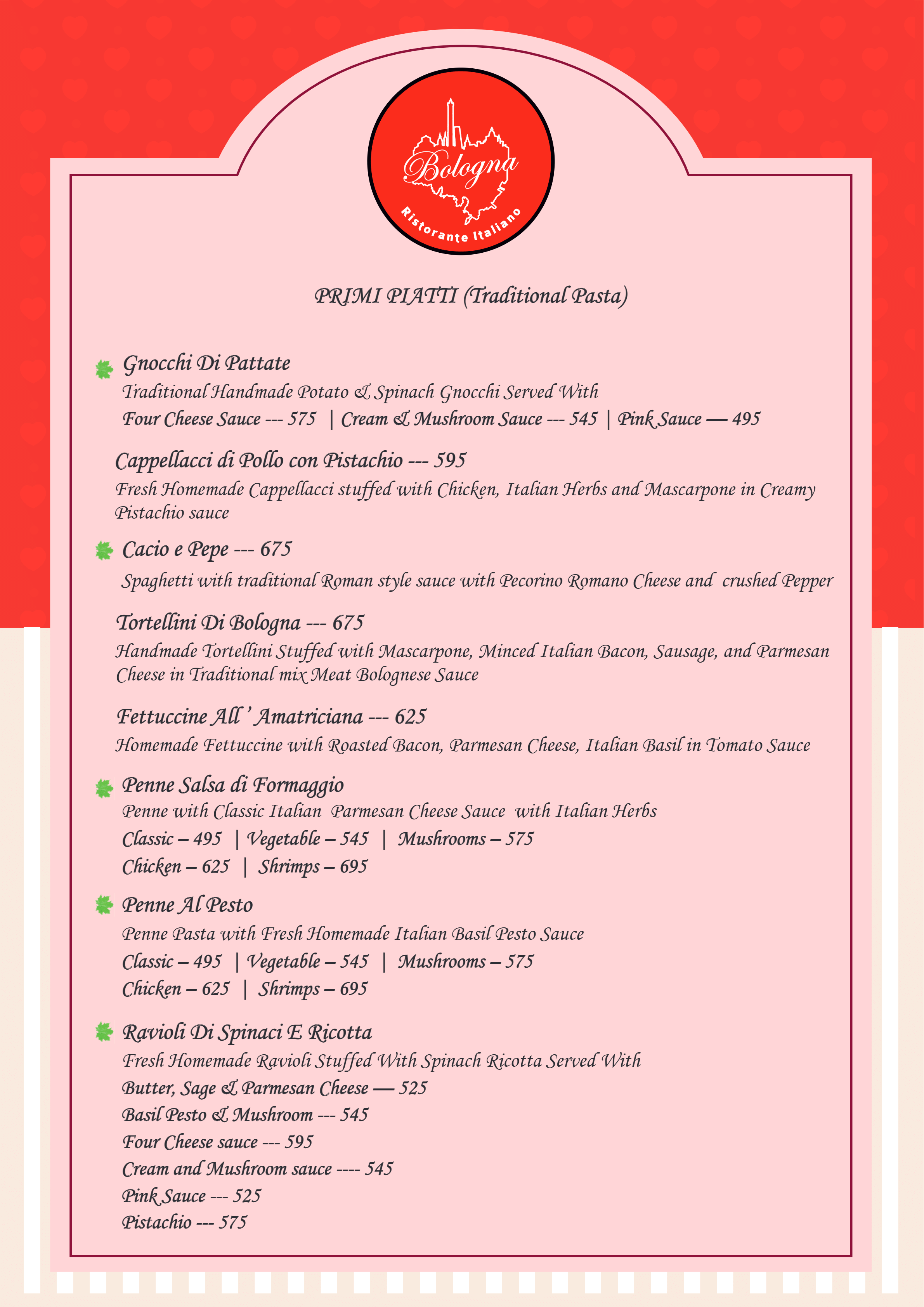 Dining Experience for Two at The Best Italian Restaurant, East Bengaluru — Food menu