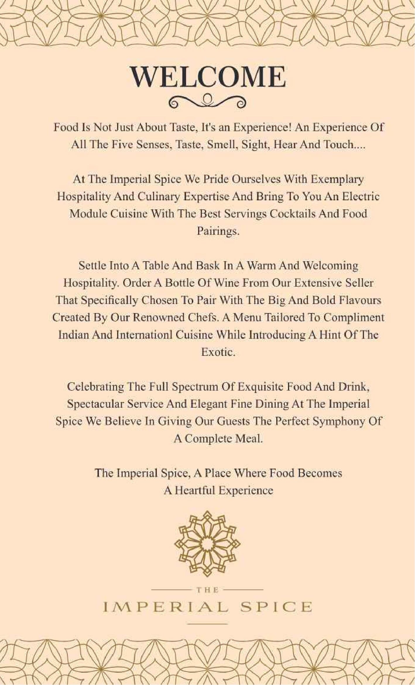Dining Experience for Two at The Imperial Spice, Central Delhi — Food menu