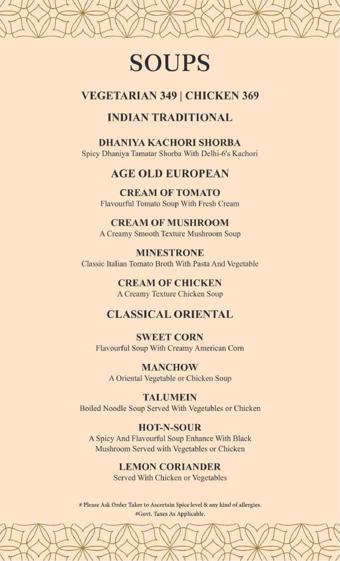 Dining Experience for Two at The Imperial Spice, Central Delhi — Food menu