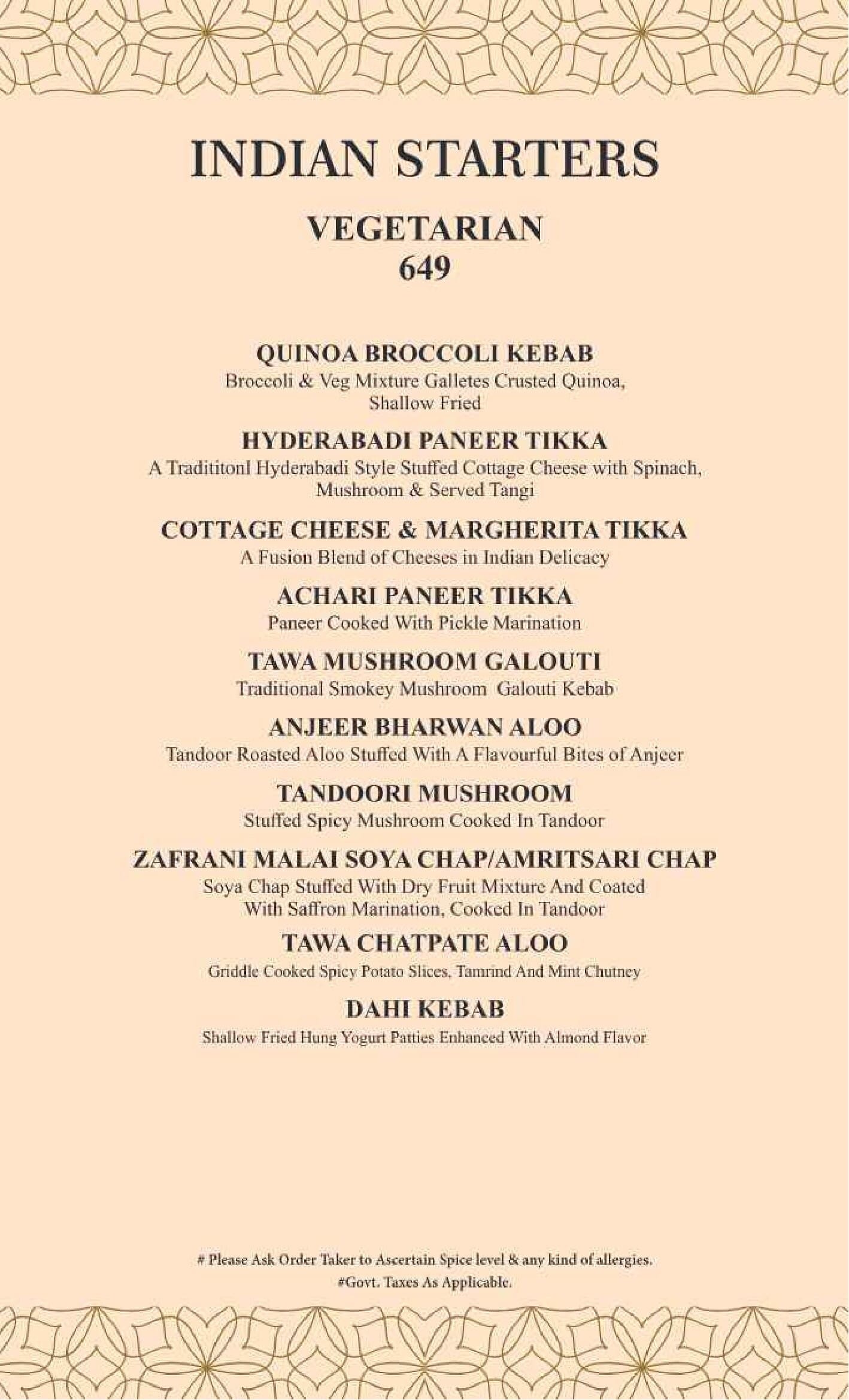 Dining Experience for Two at The Imperial Spice, Central Delhi — Food menu