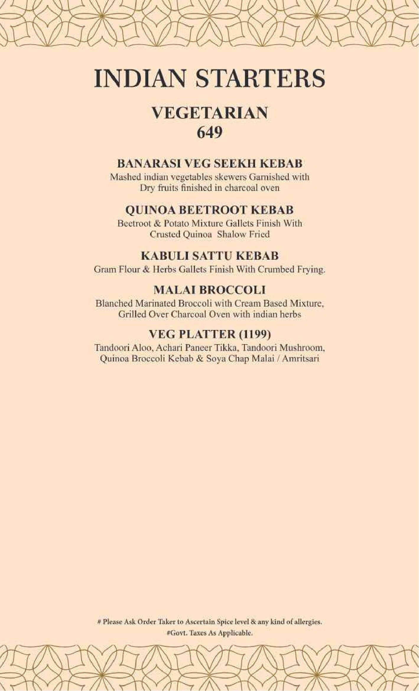 Dining Experience for Two at The Imperial Spice, Central Delhi — Food menu