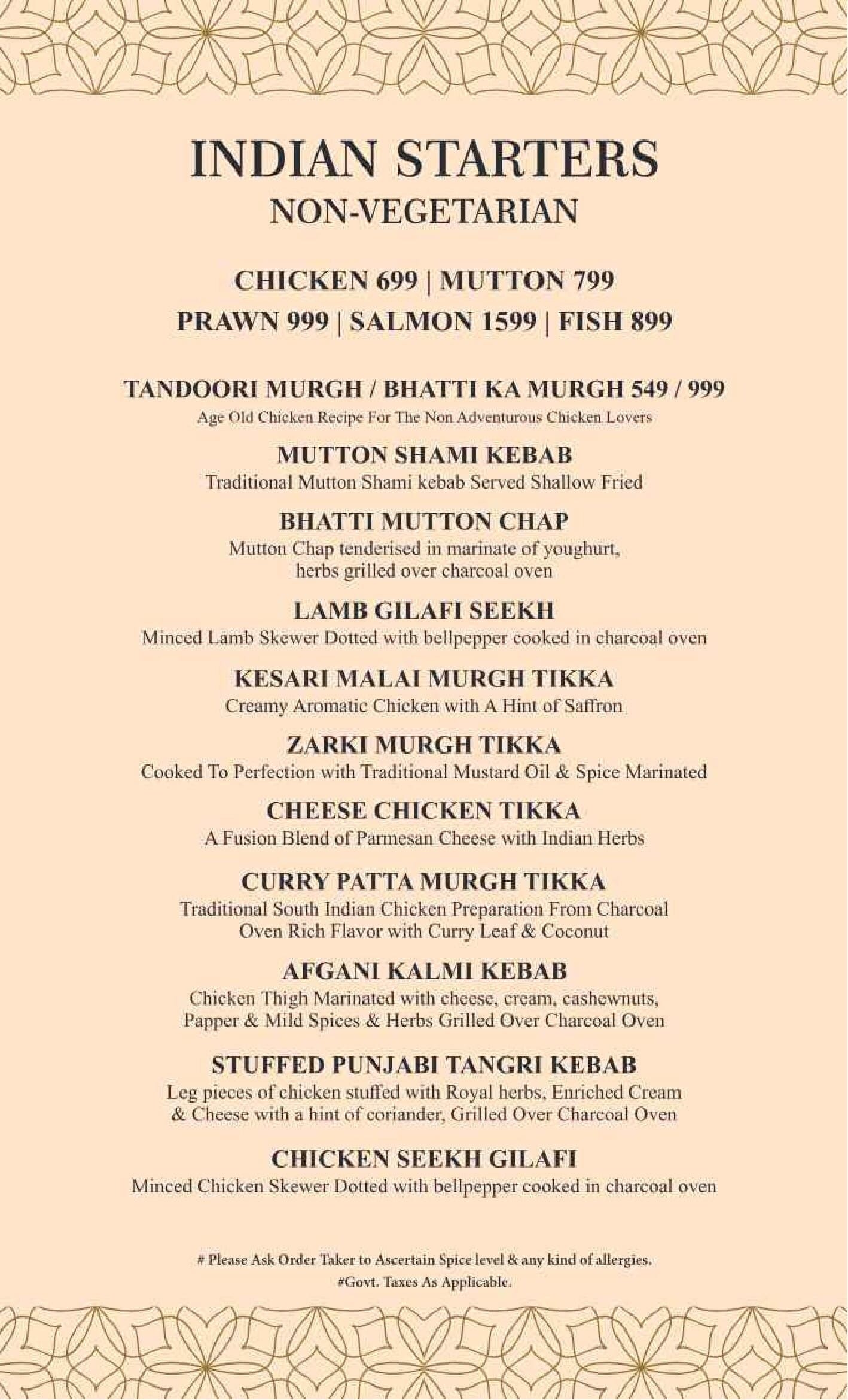 Dining Experience for Two at The Imperial Spice, Central Delhi — Food menu