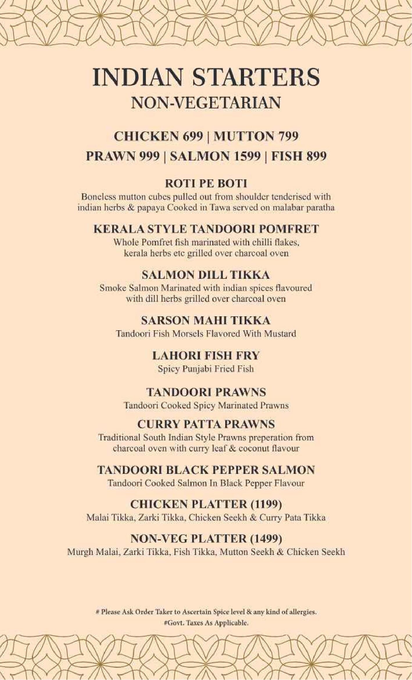 Dining Experience for Two at The Imperial Spice, Central Delhi — Food menu