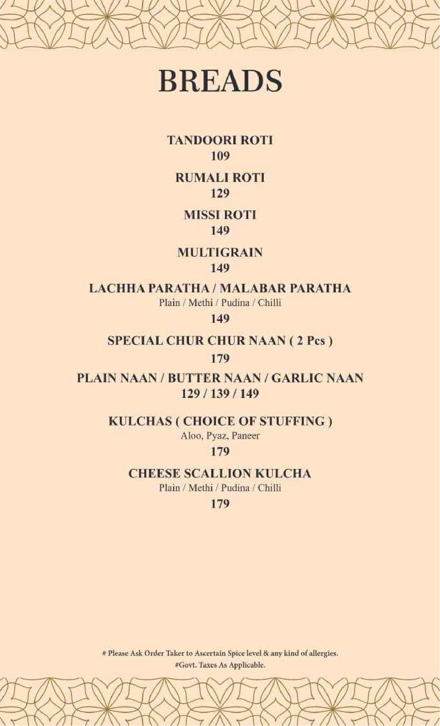 Dining Experience for Two at The Imperial Spice, Central Delhi — Food menu