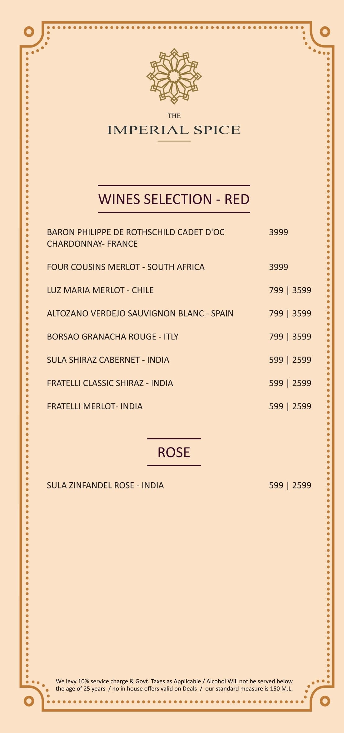 Dining Experience for Two at The Imperial Spice, Central Delhi — Beverages menu