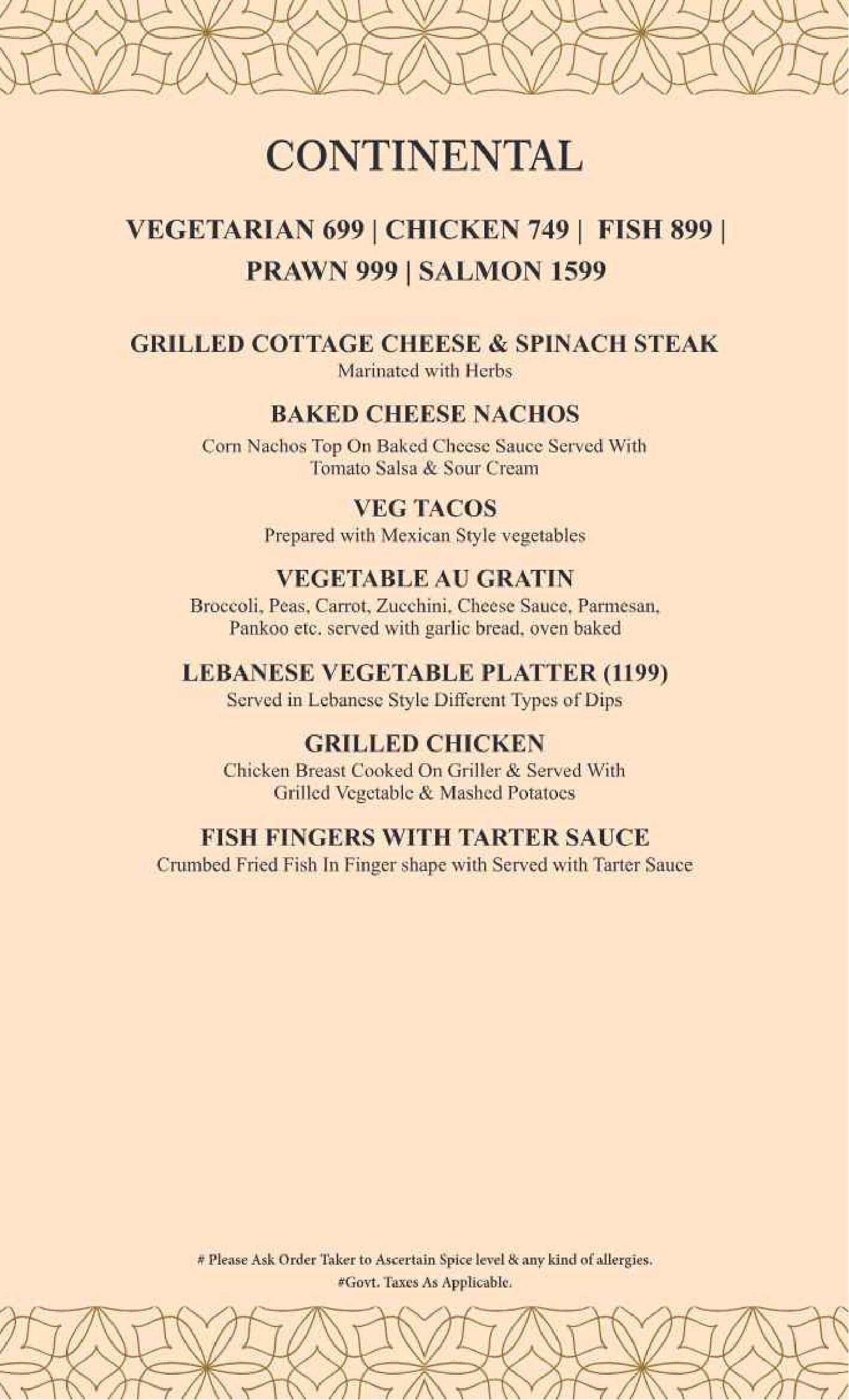 Dining Experience for Two at The Imperial Spice, Central Delhi — Food menu
